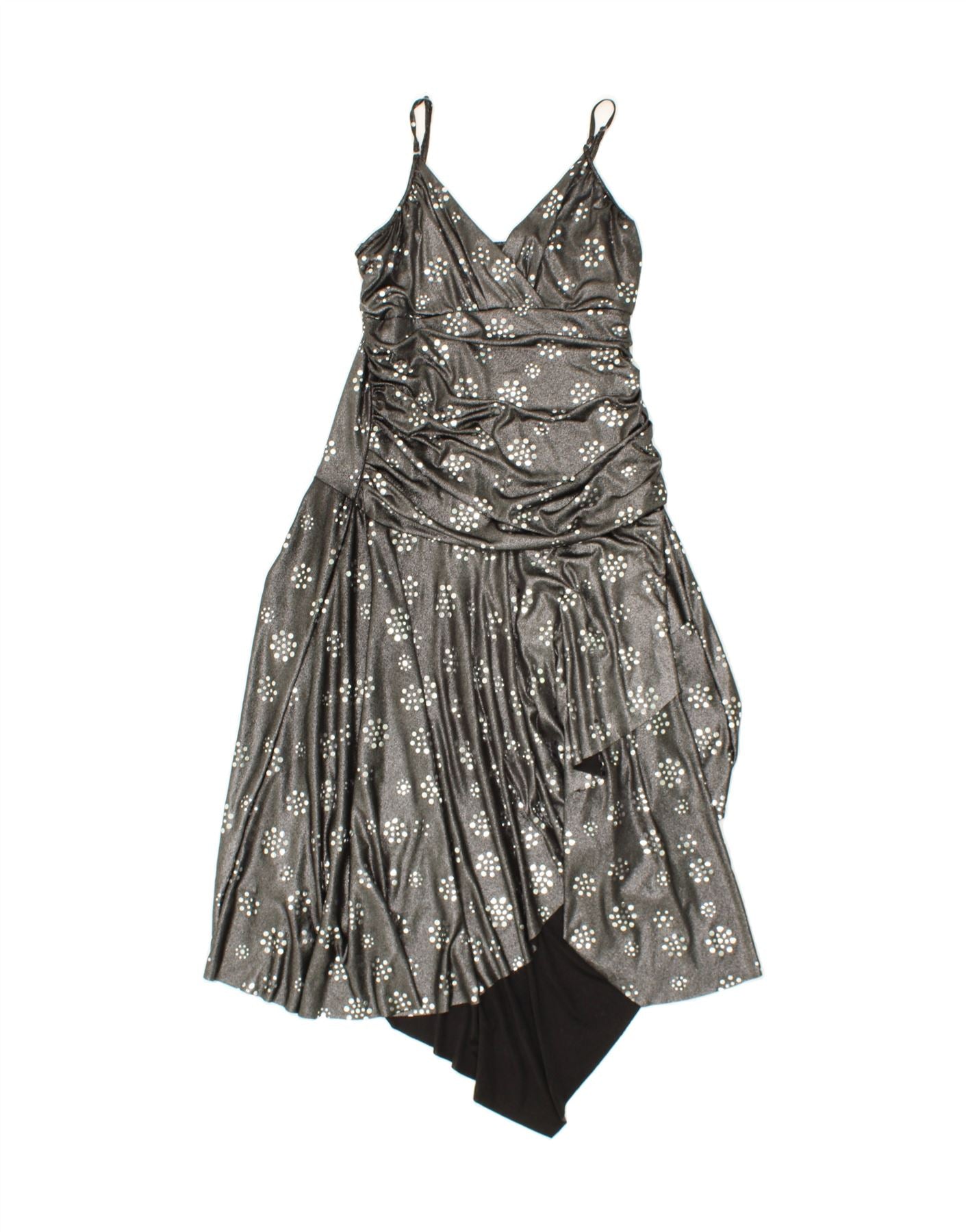 image of VINTAGE Womens Sleeveless Asymmetrical Dress IT 42 Medium Silver Spotted