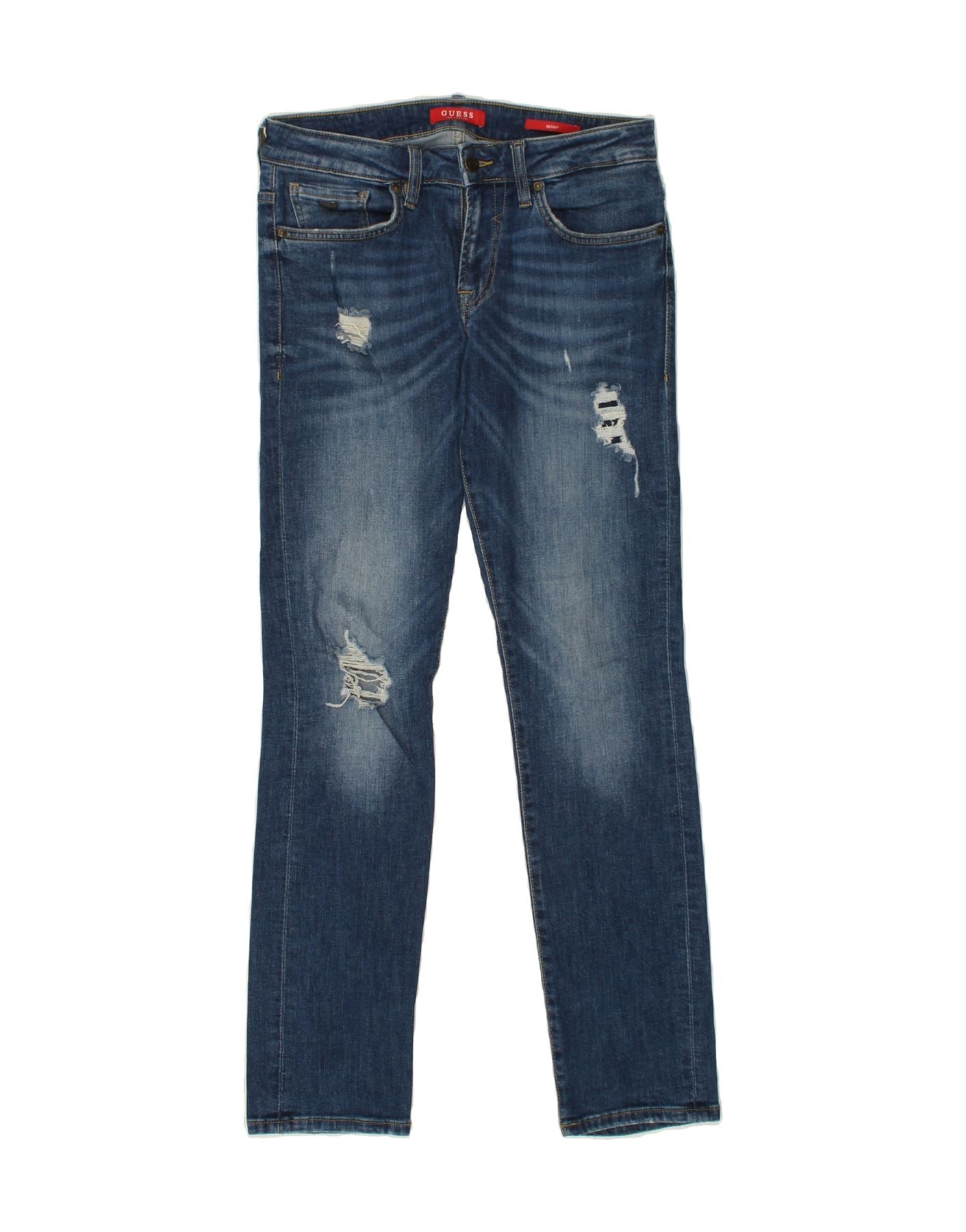 image of GUESS Womens Distressed Skinny Jeans W31 L31 Blue Cotton