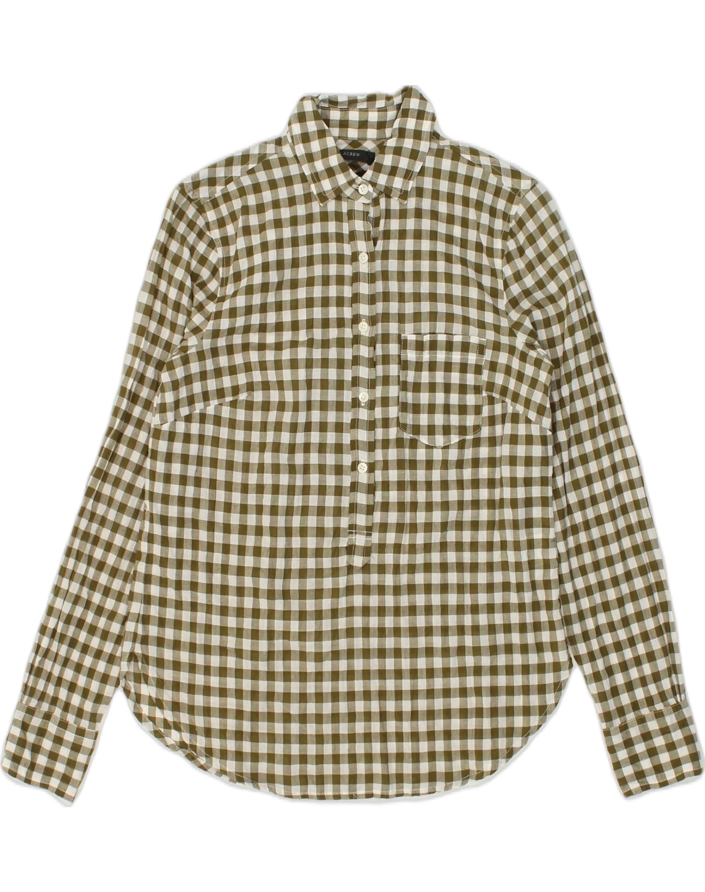 image of J. CREW Womens Classic Pullover Shirt UK 2 2XS Khaki Gingham Cotton