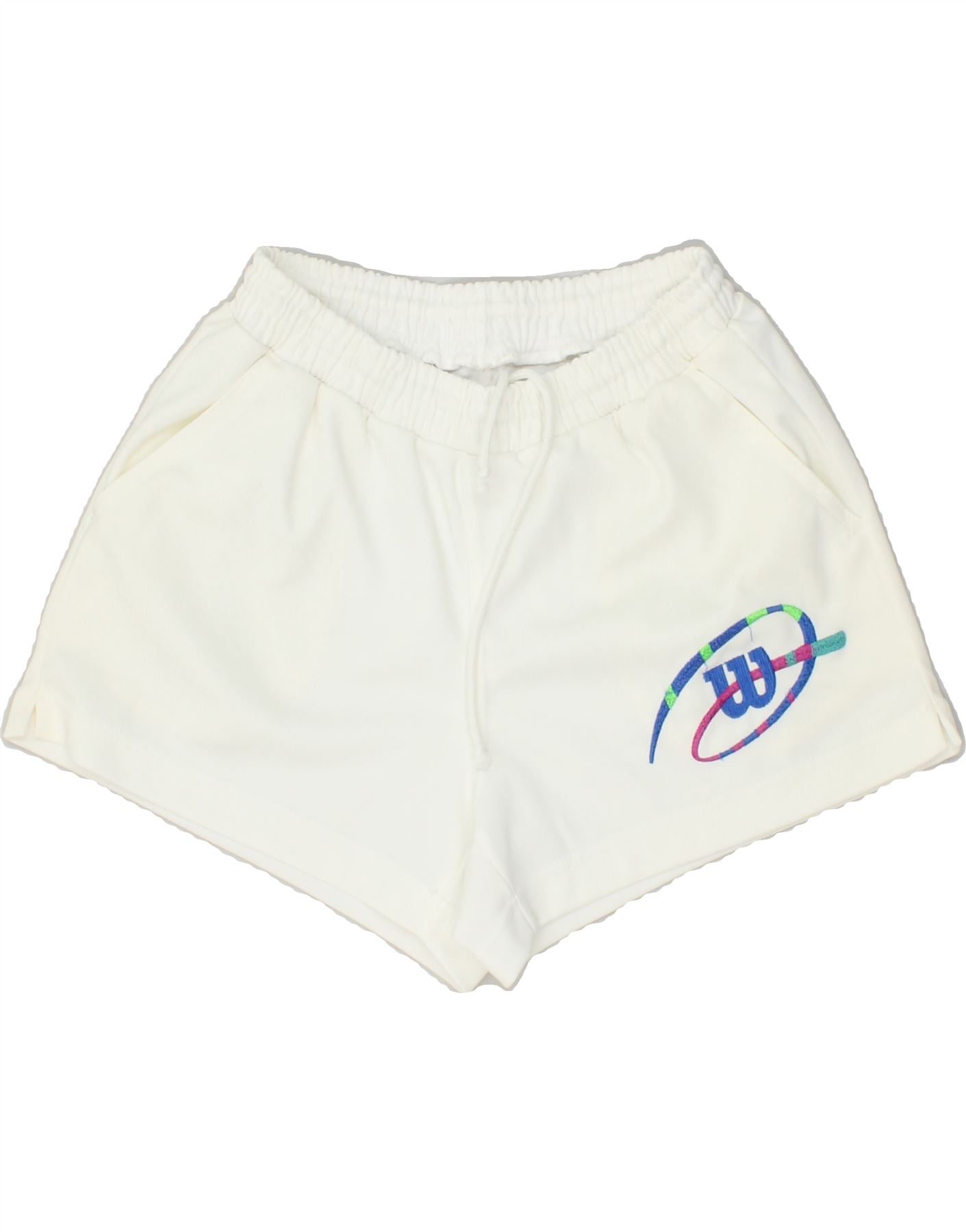 image of VINTAGE Womens Graphic Sport Shorts IT 40 Small White Polyester