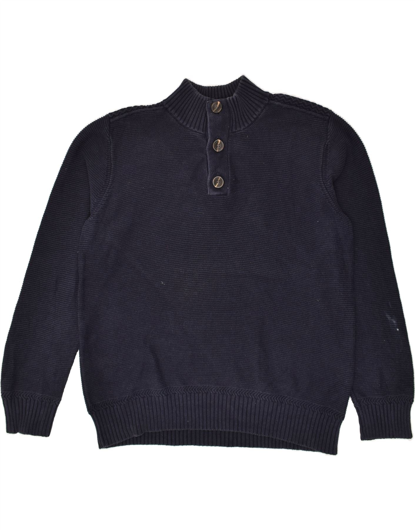 image of FAT FACE Mens Button Neck Jumper Sweater XL Navy Blue