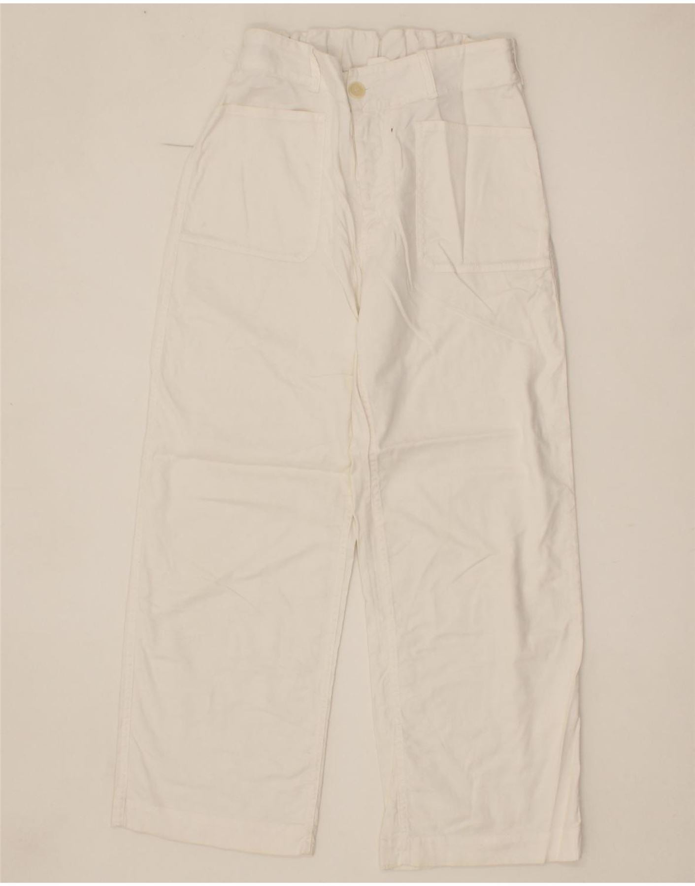 image of VINTAGE Womens Wide Leg Casual Trousers IT 42 Medium W30 L27 White Linen