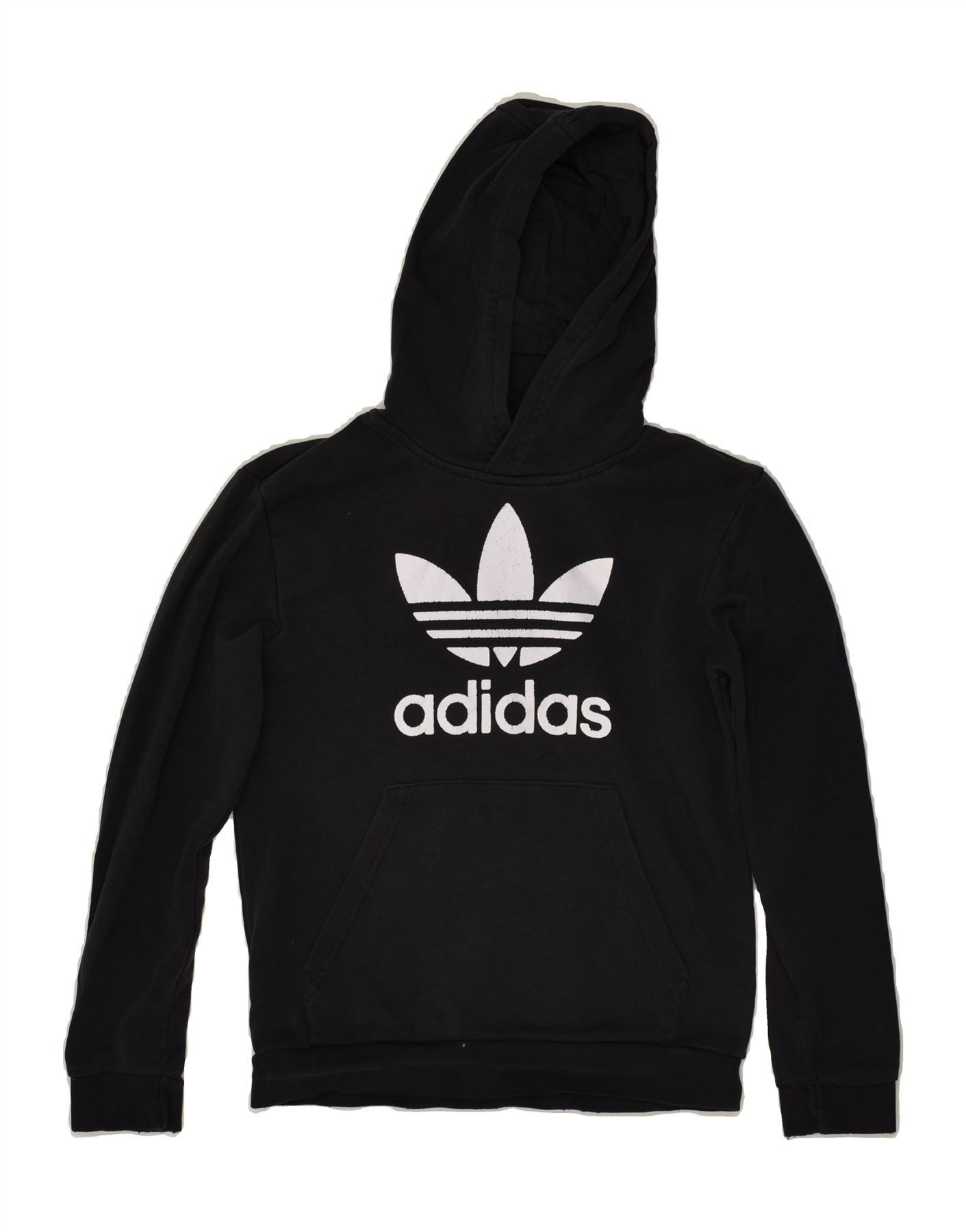 ADIDAS Boys Graphic Hoodie Jumper 13-14 Years Black Cotton