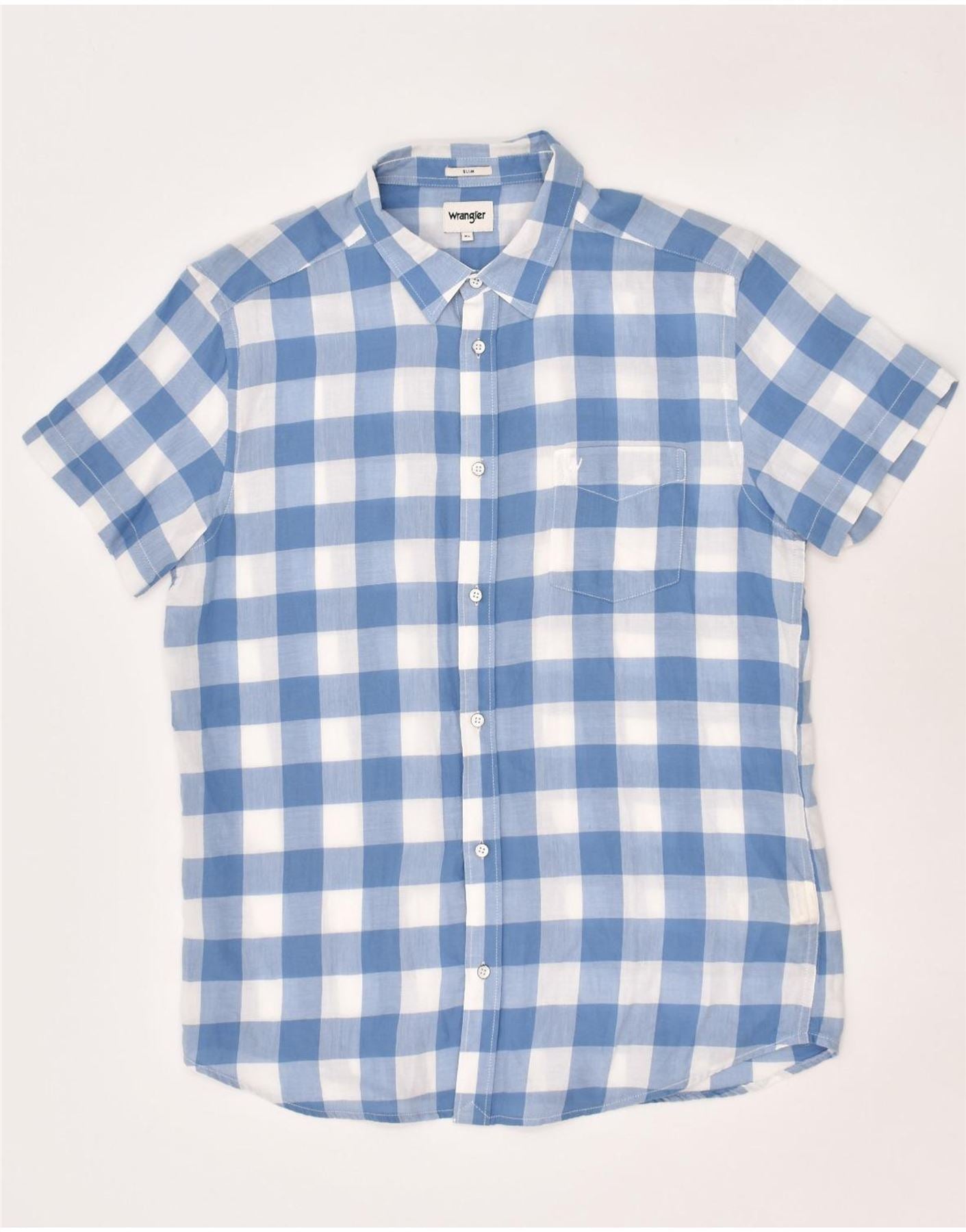 image of WRANGLER Mens Slim Fit Shirt XL Blue Gingham Cotton