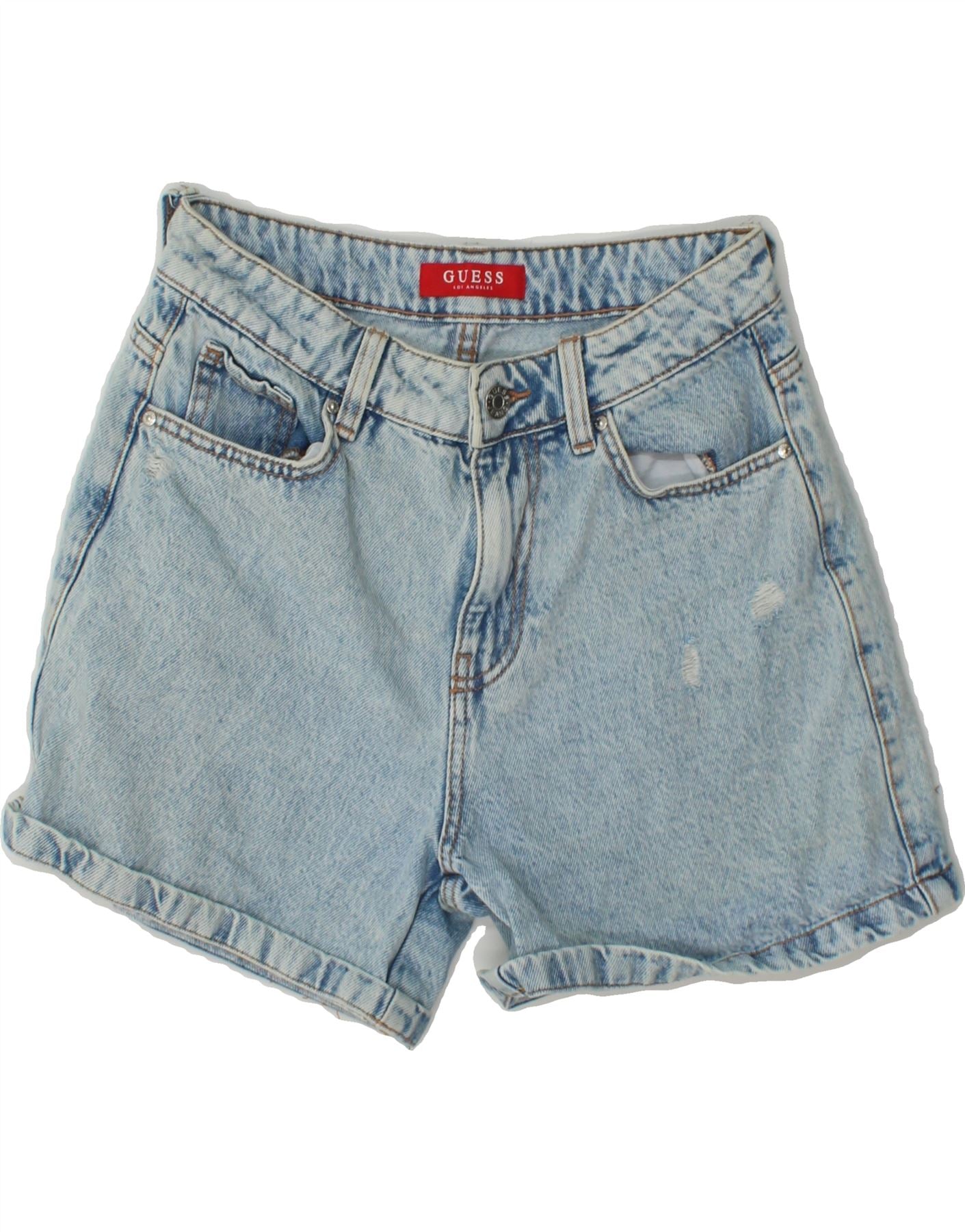 image of GUESS Womens Distressed Denim Shorts W27 Small Blue Cotton