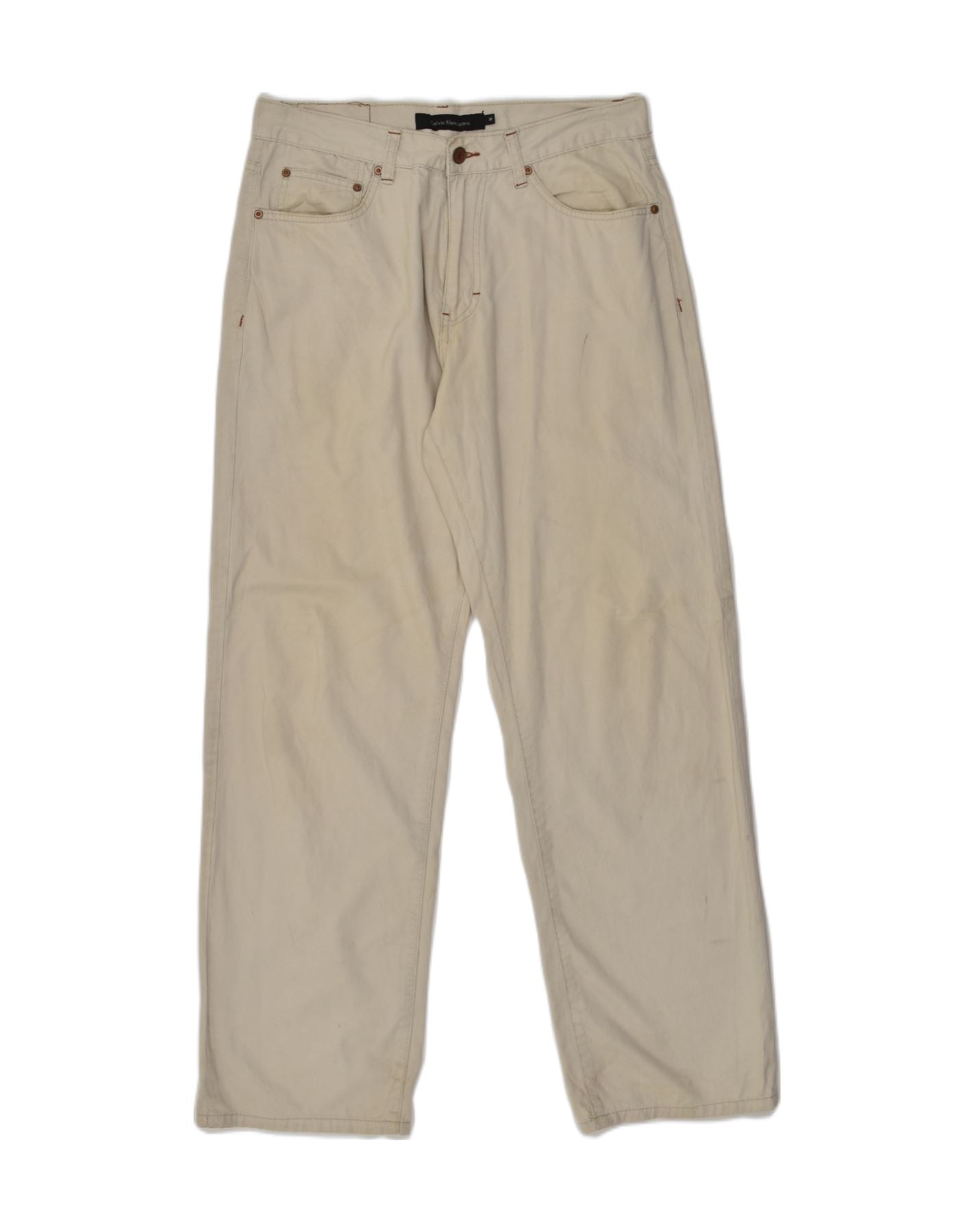 image of CALVIN KLEIN Mens Slim Casual Trousers W32 L31 Beige Cotton