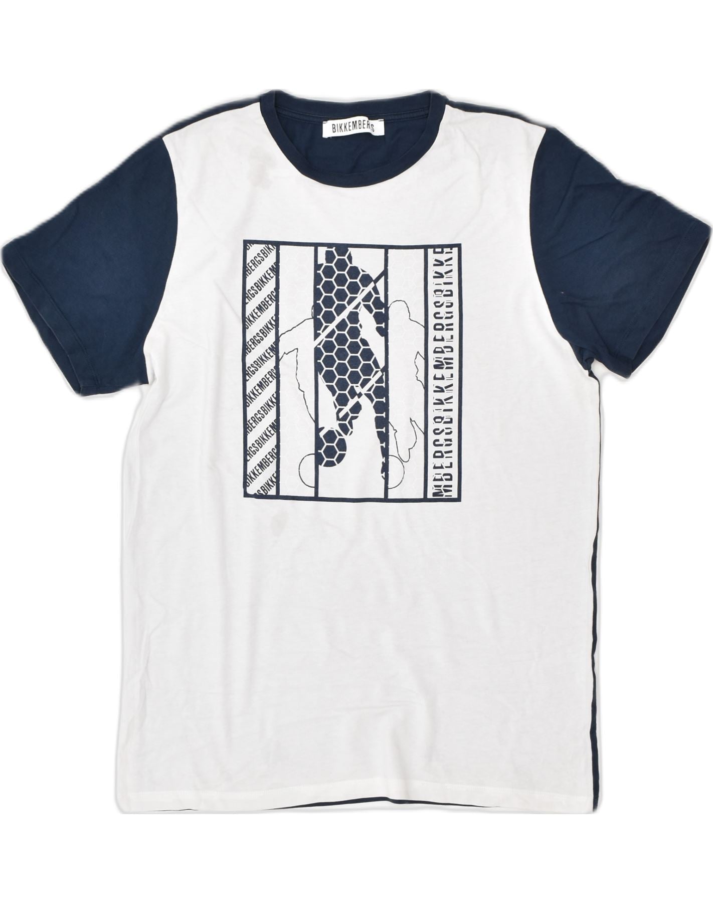 image of BIKKEMBERGS Mens Graphic T-Shirt Top Small Navy Blue Cotton