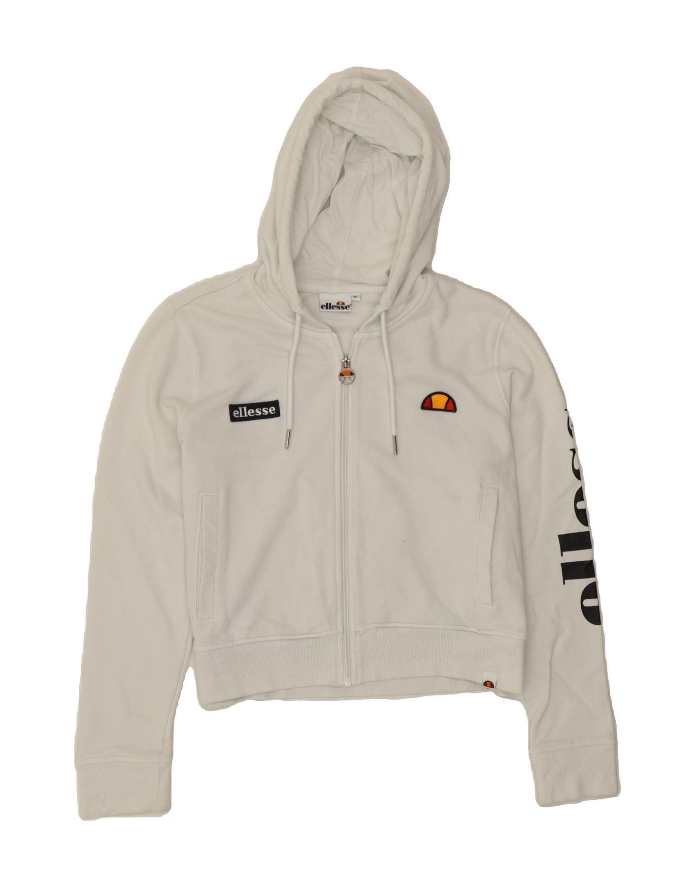 image of ELLESSE Womens Graphic Crop Zip Hoodie Sweater UK 14 Medium White Cotton