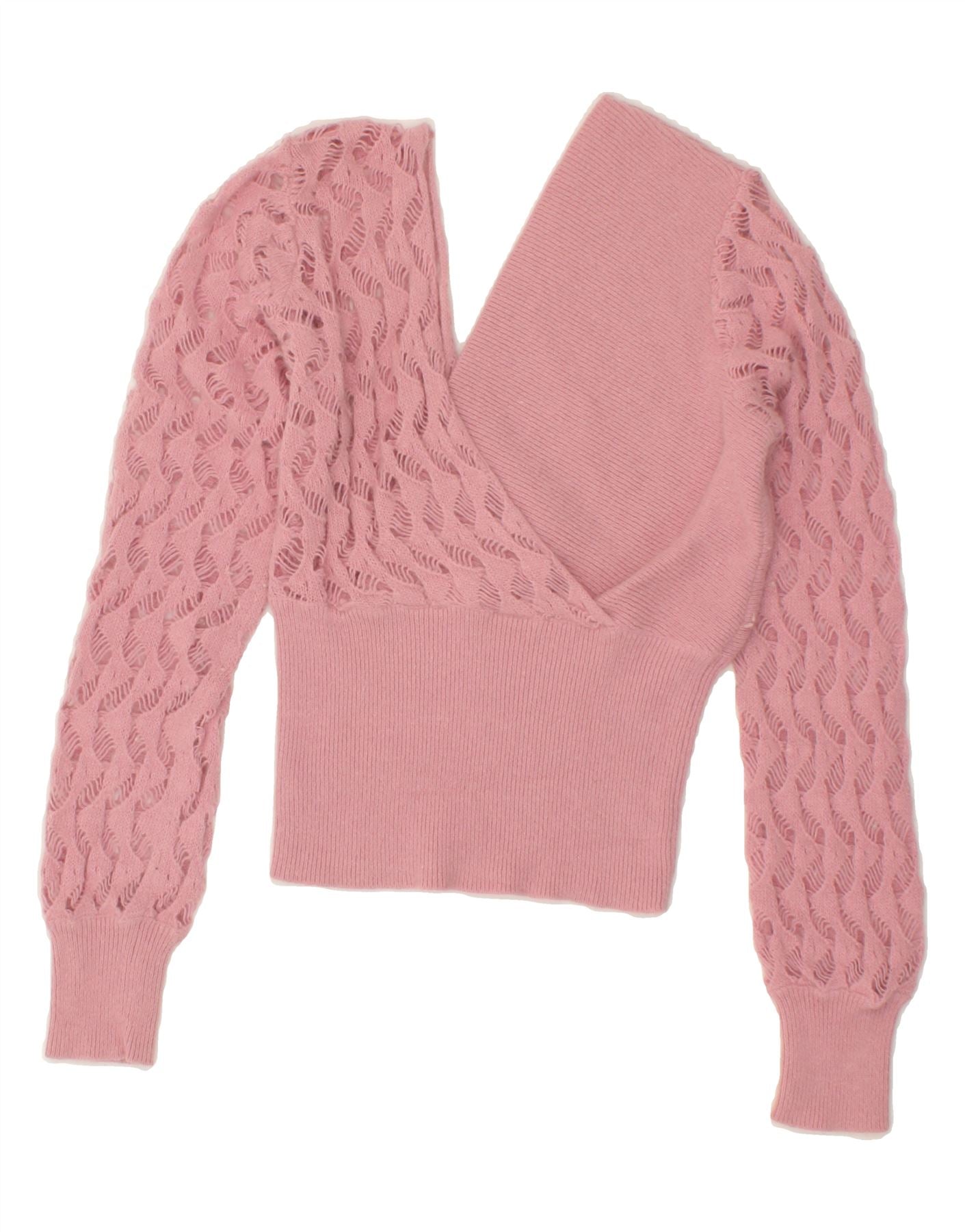 image of VINTAGE Womens Crop V-Neck Jumper Sweater UK 12 Medium Pink Angora