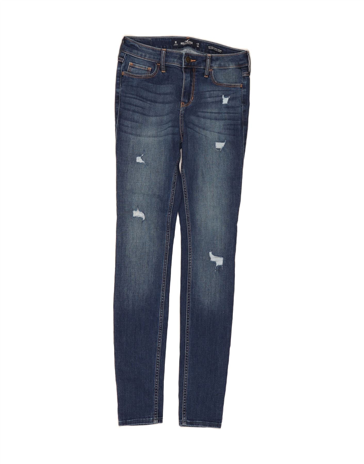 image of HOLLISTER Womens Mid Rise Super Skinny Jeans W25 L30  Blue Cotton
