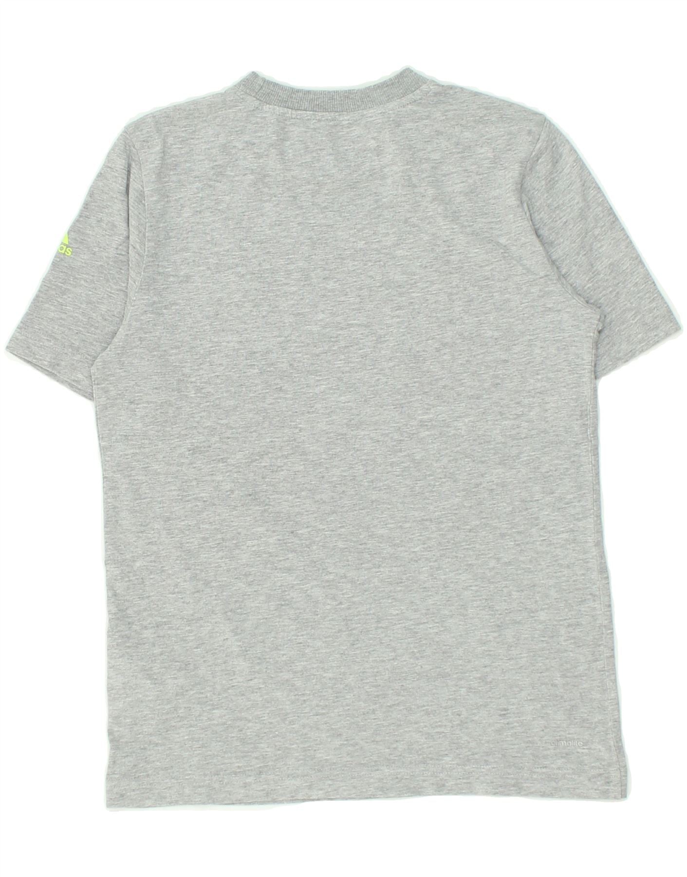 ADIDAS Boys Climalite Graphic T-Shirt Top 11-12 Years Grey Cotton