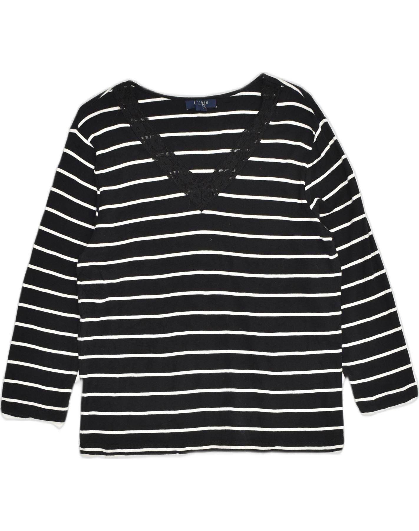 image of CHAPS Womens Top Long Sleeve UK 14 Large Black Striped Cotton