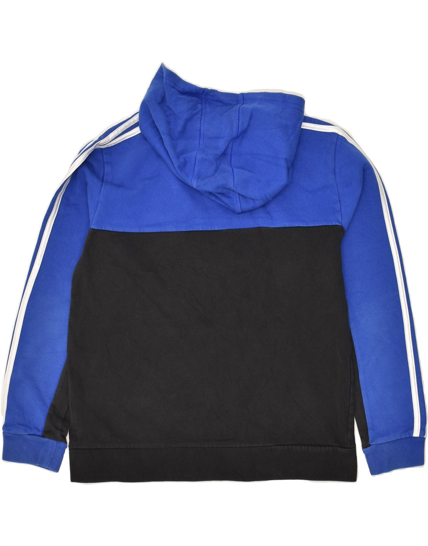 ADIDAS Boys Graphic Hoodie Jumper 14-15 Years Large Blue Colourblock