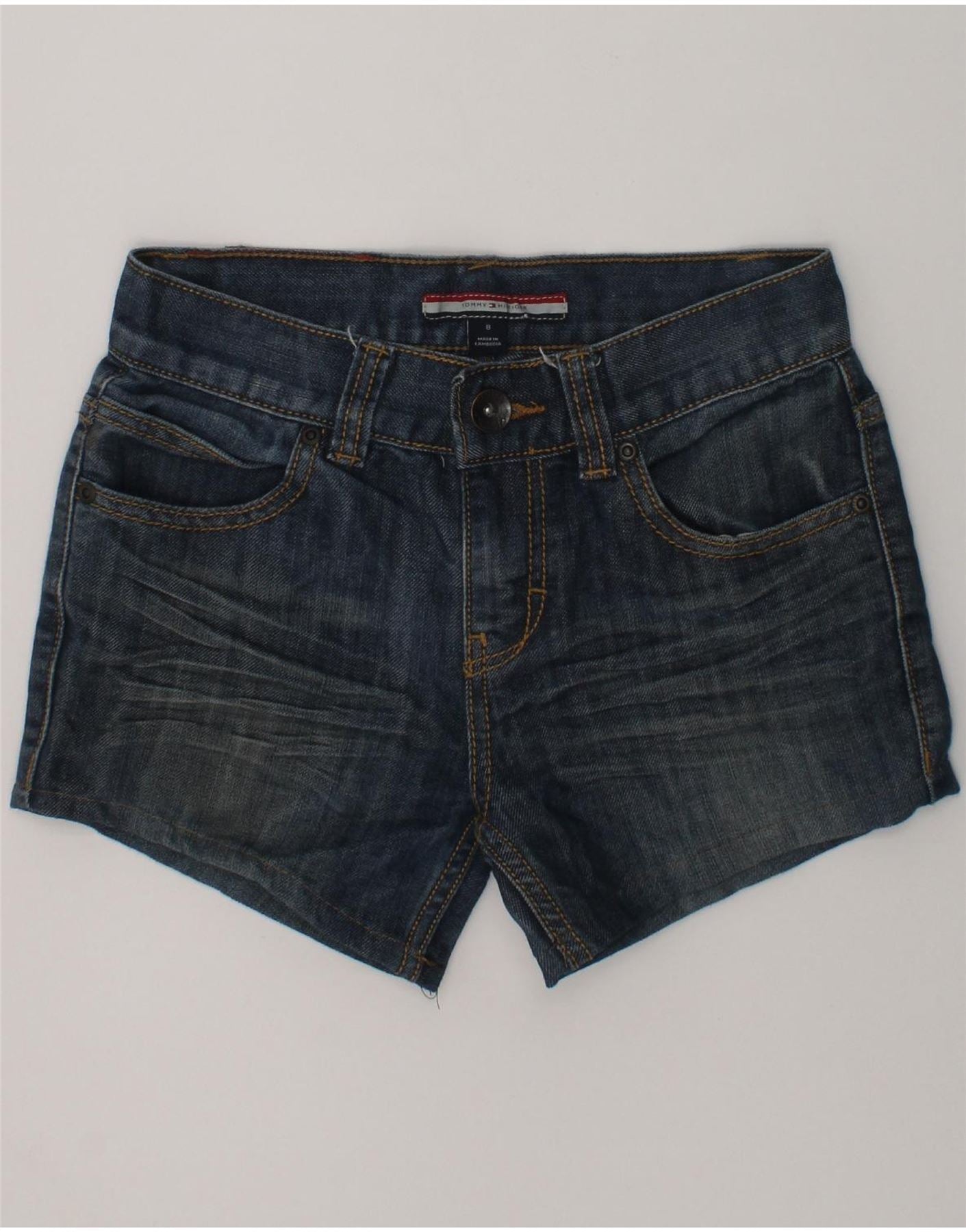 image of TOMMY HILFIGER Girls Denim Shorts 7-8 Years W26  Navy Blue Cotton