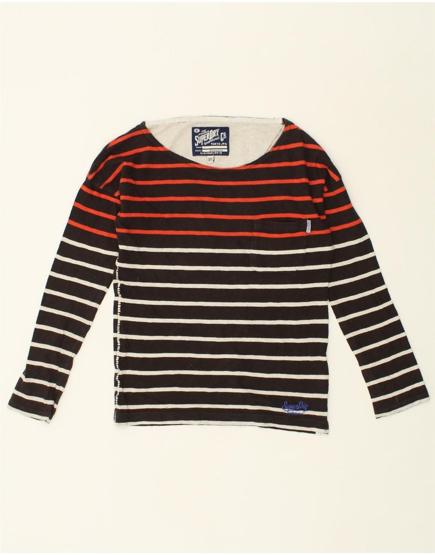 Image of SUPERDRY Womens Loose Fit Top Long Sleeve UK 6 XS Black Striped Cotton