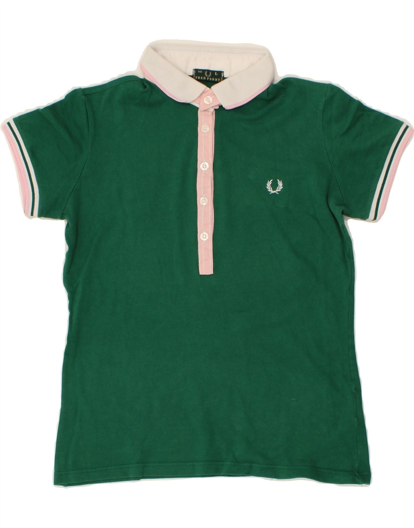 Image of FRED PERRY Womens Polo Shirt UK 14 Large Green Cotton