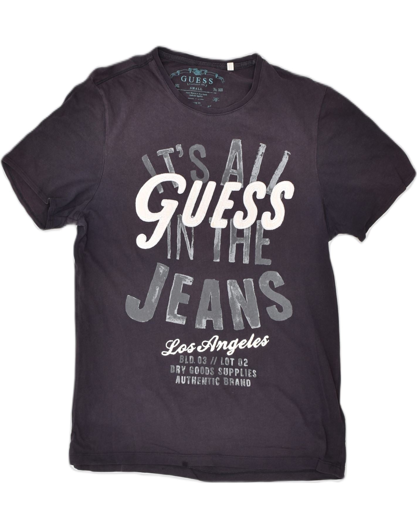 image of GUESS Mens Graphic T-Shirt Top Small Navy Blue Cotton