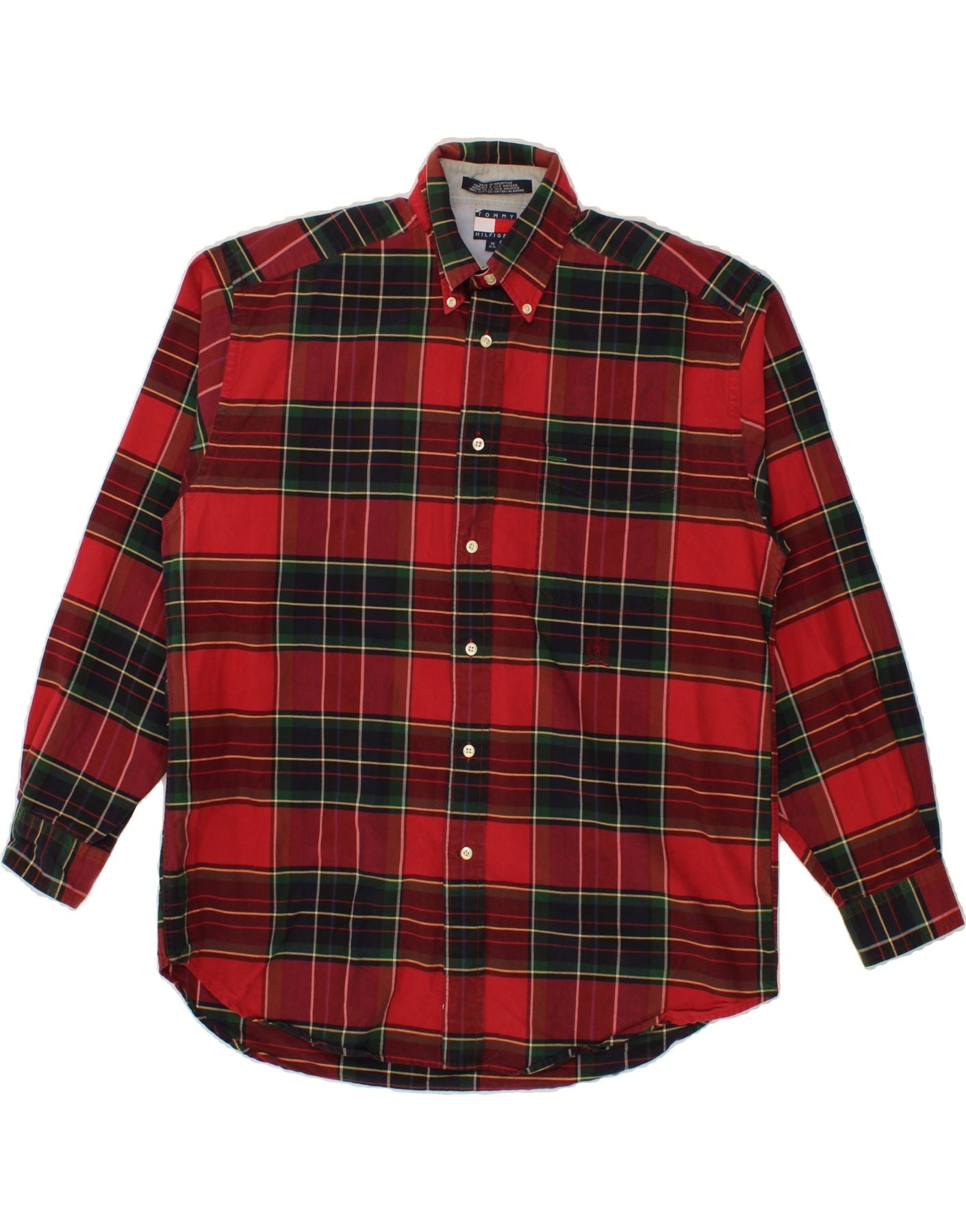 Image of TOMMY HILFIGER Mens Shirt Large Red Plaid Cotton