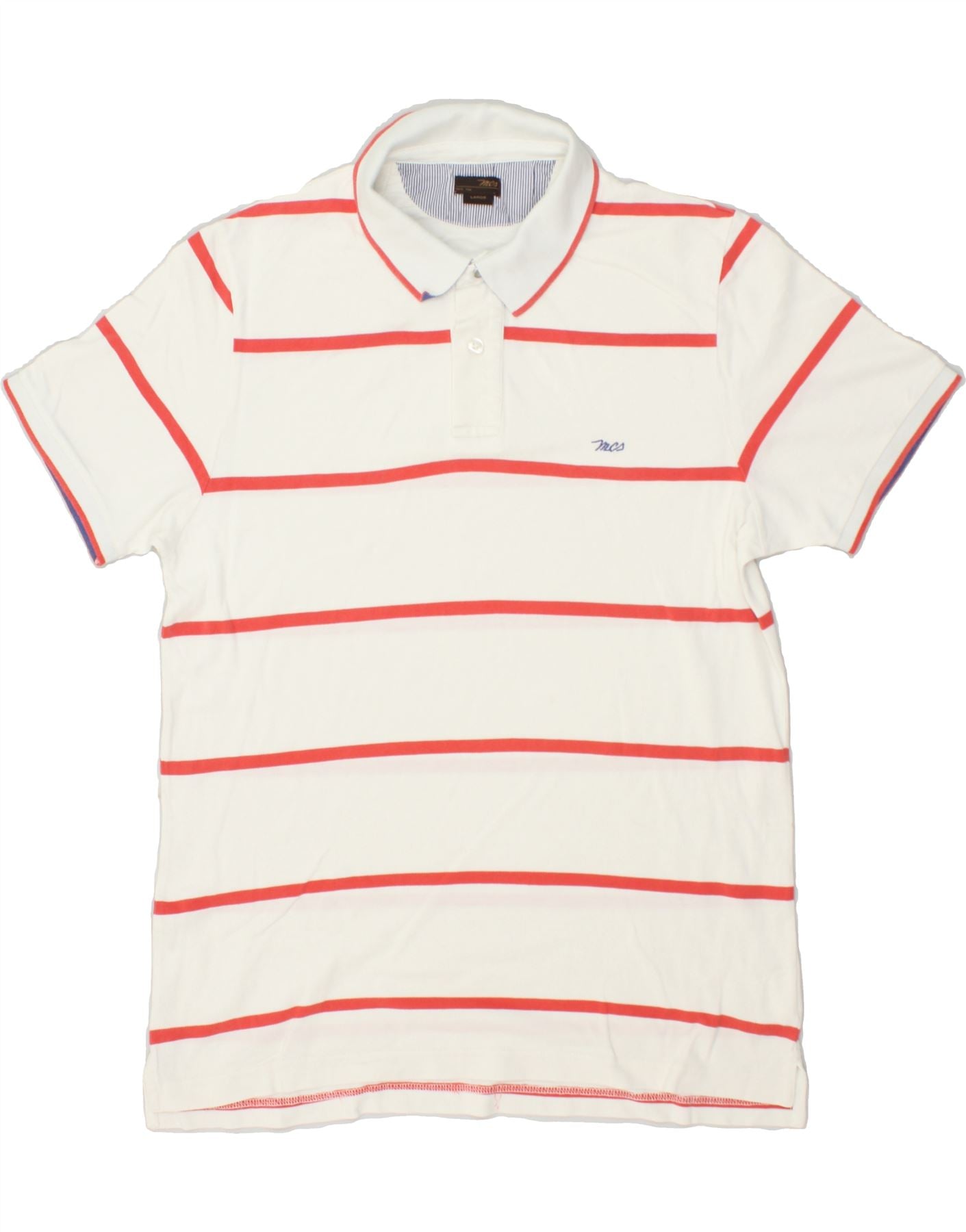 image of MARLBORO CLASSICS Mens Polo Shirt Large White Striped Cotton