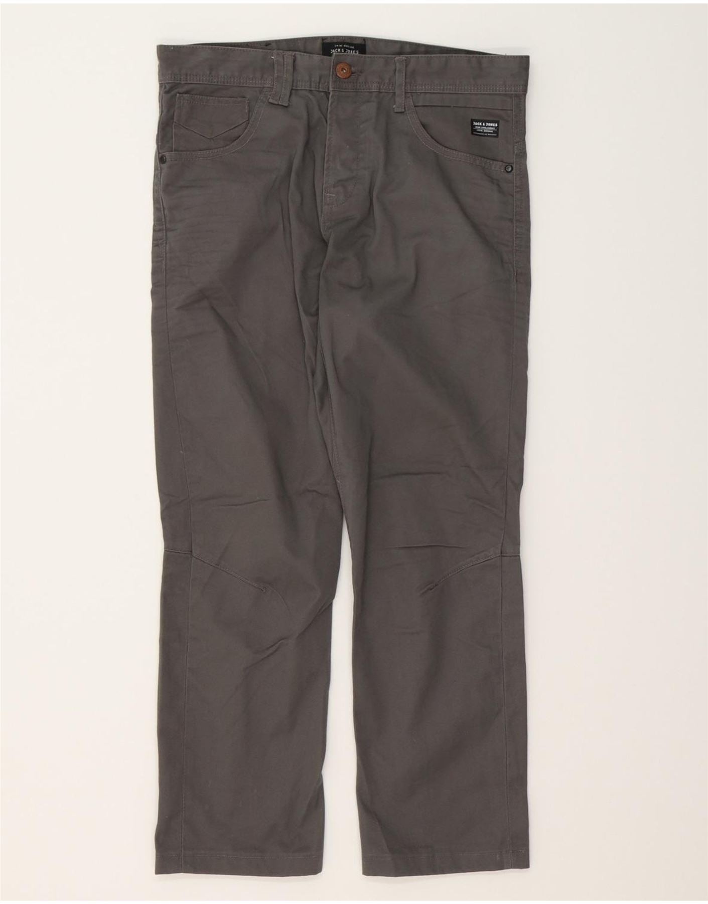 image of JACK & JONES Mens Straight Casual Trousers W32 L27 Grey Polyester
