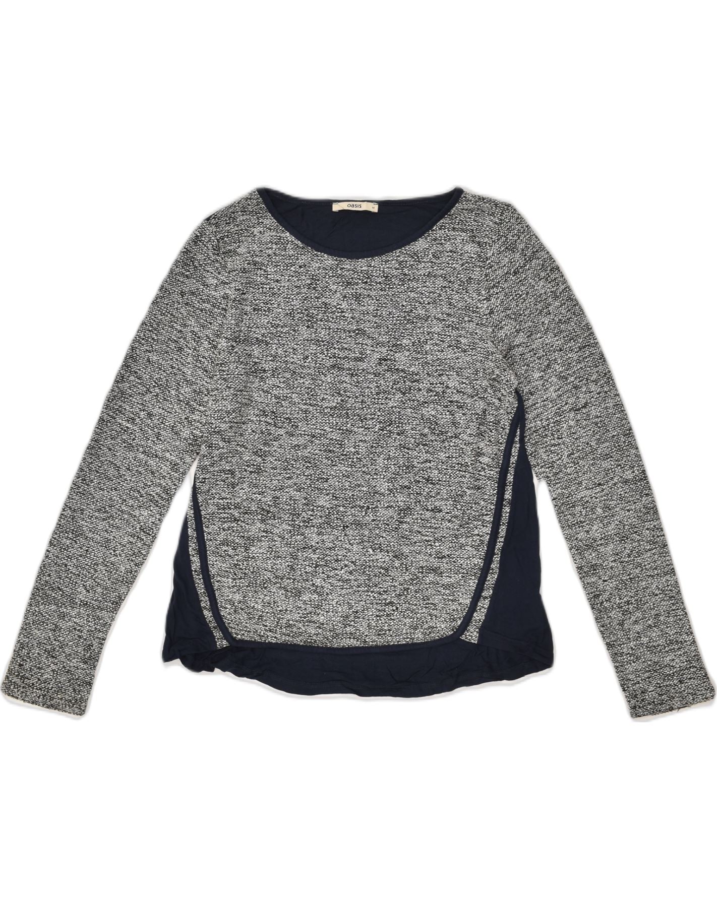 image of OASIS Womens Top Long Sleeve UK 12 Medium Navy Blue Colourblock Polyester
