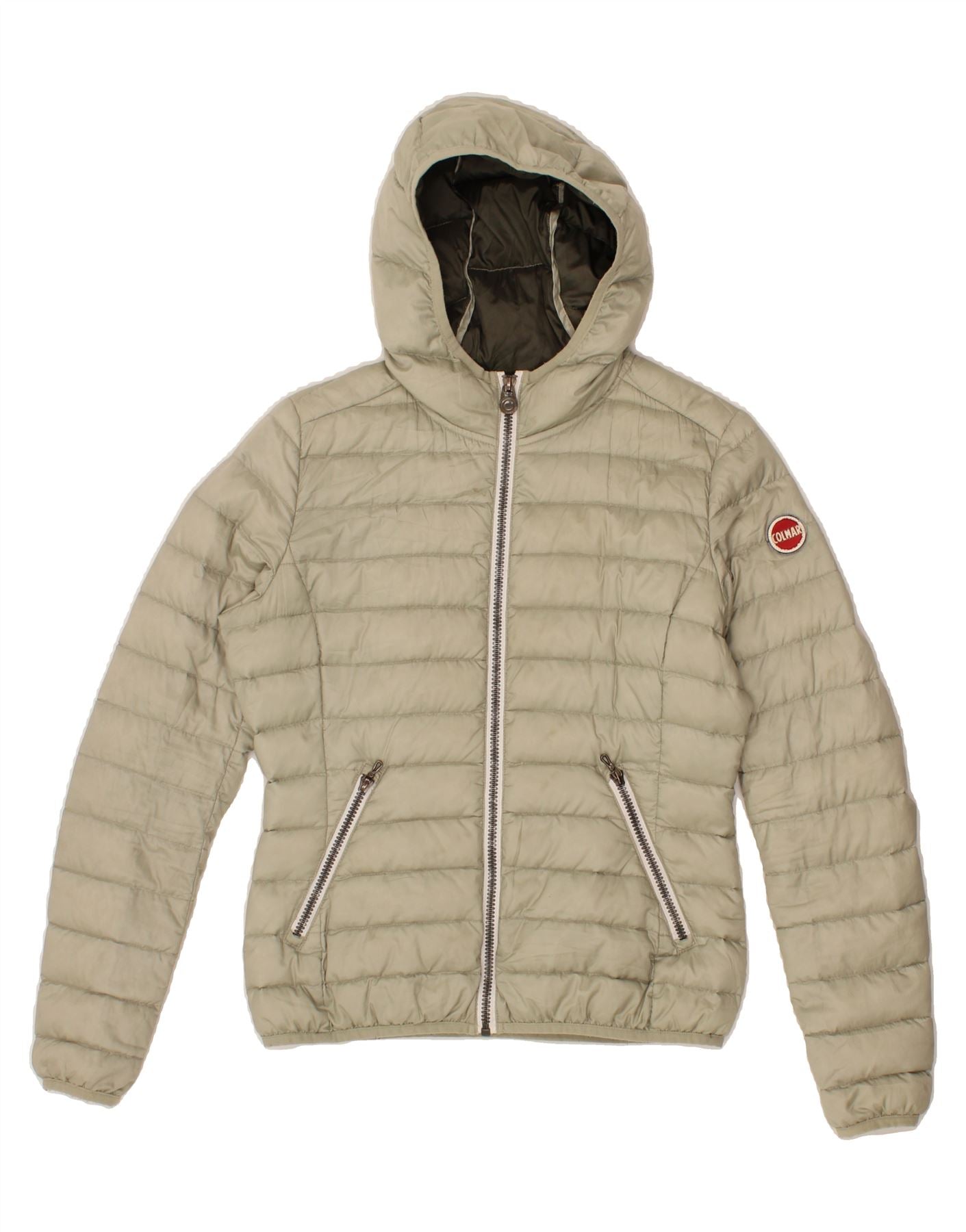 image of COLMAR Womens Hooded Padded Jacket IT 42 Medium Beige Polyester