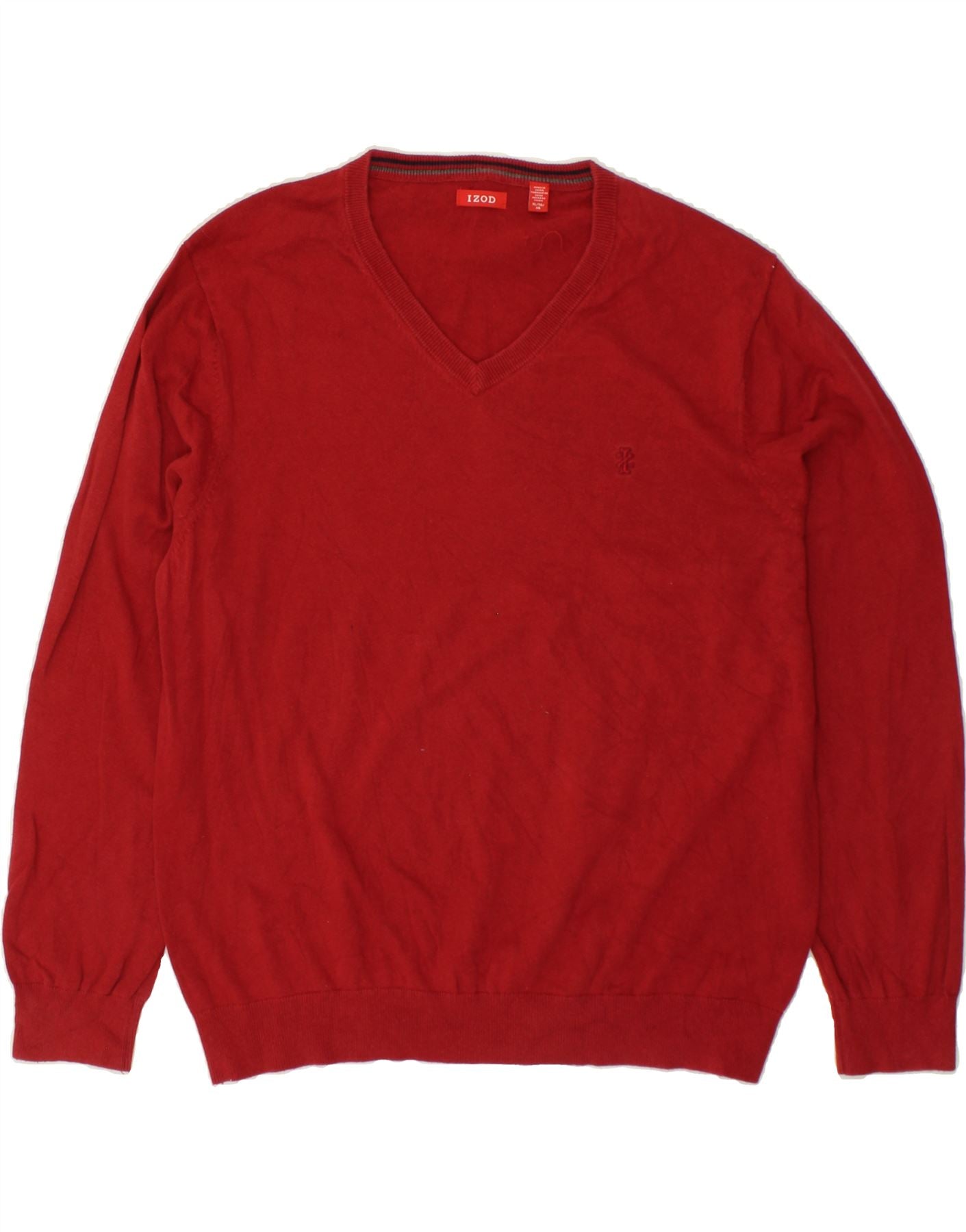 image of IZOD Mens V-Neck Jumper Sweater XL Red Cotton