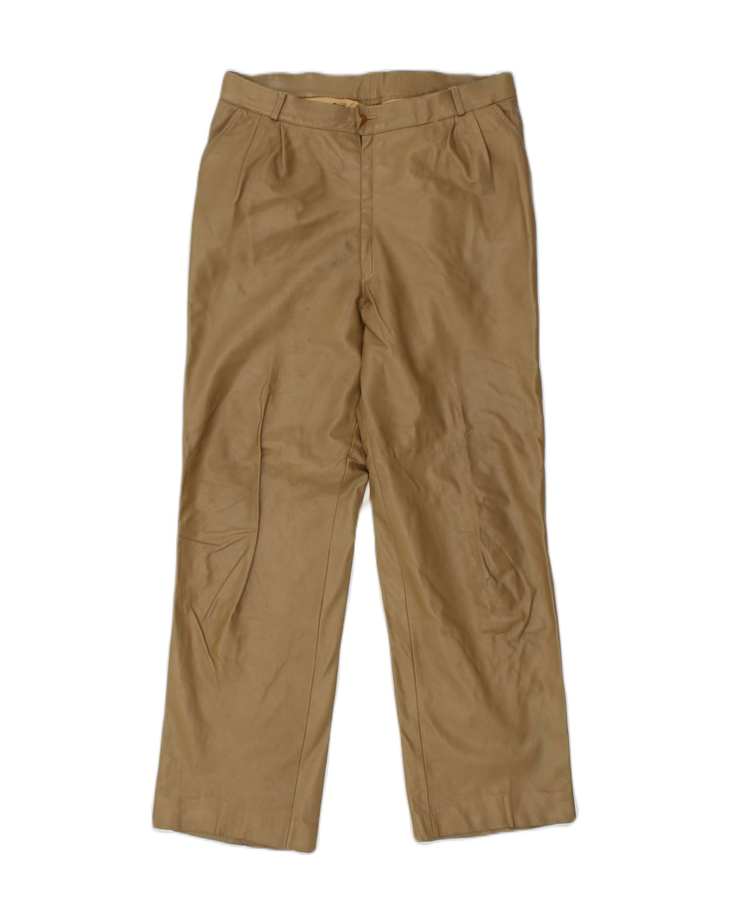 image of VINTAGE Womens Leather Straight Casual Trousers W30 L28  Brown Leather