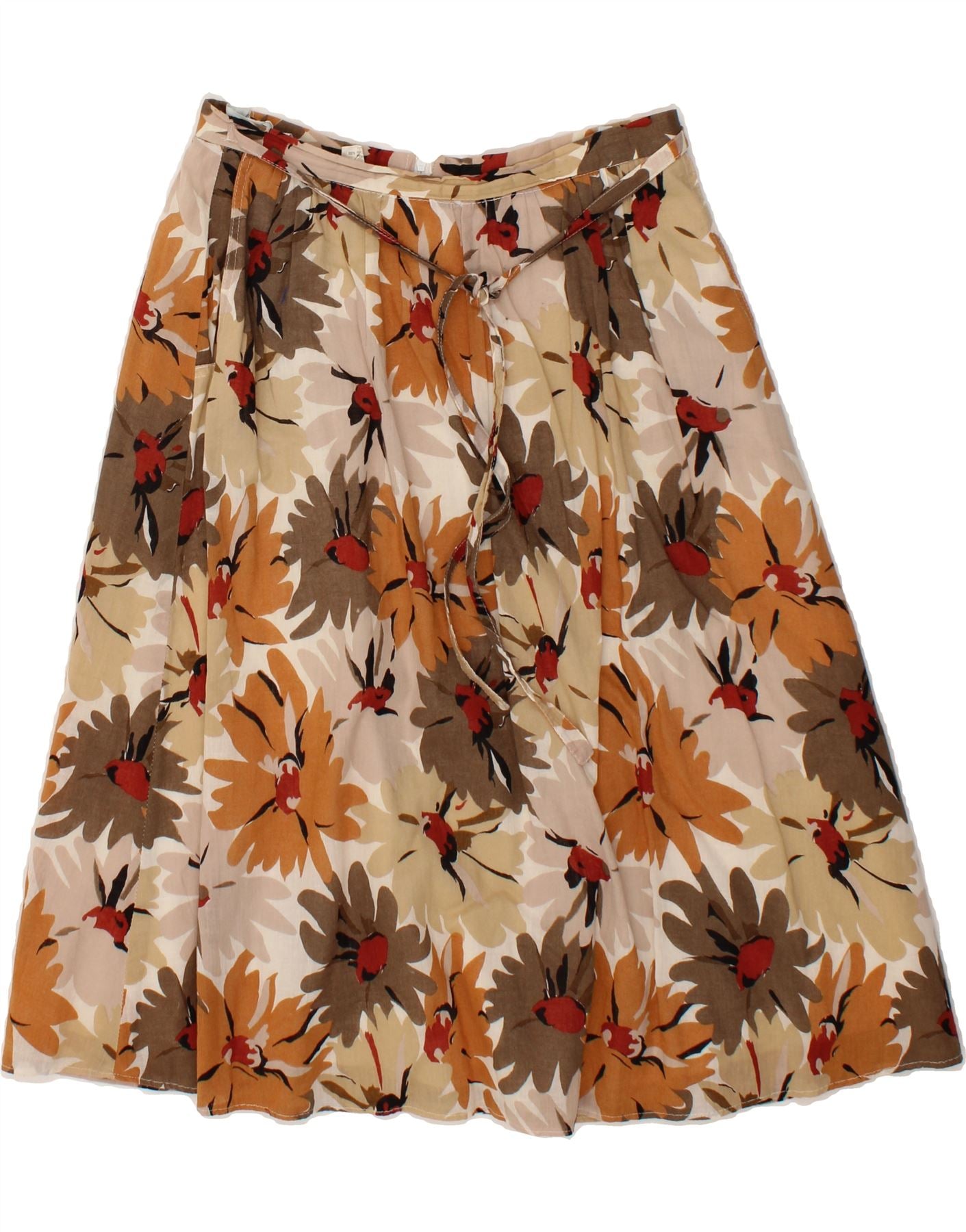 image of VINTAGE Womens Flared Skirt IT 42 Medium W30  Beige Floral Cotton