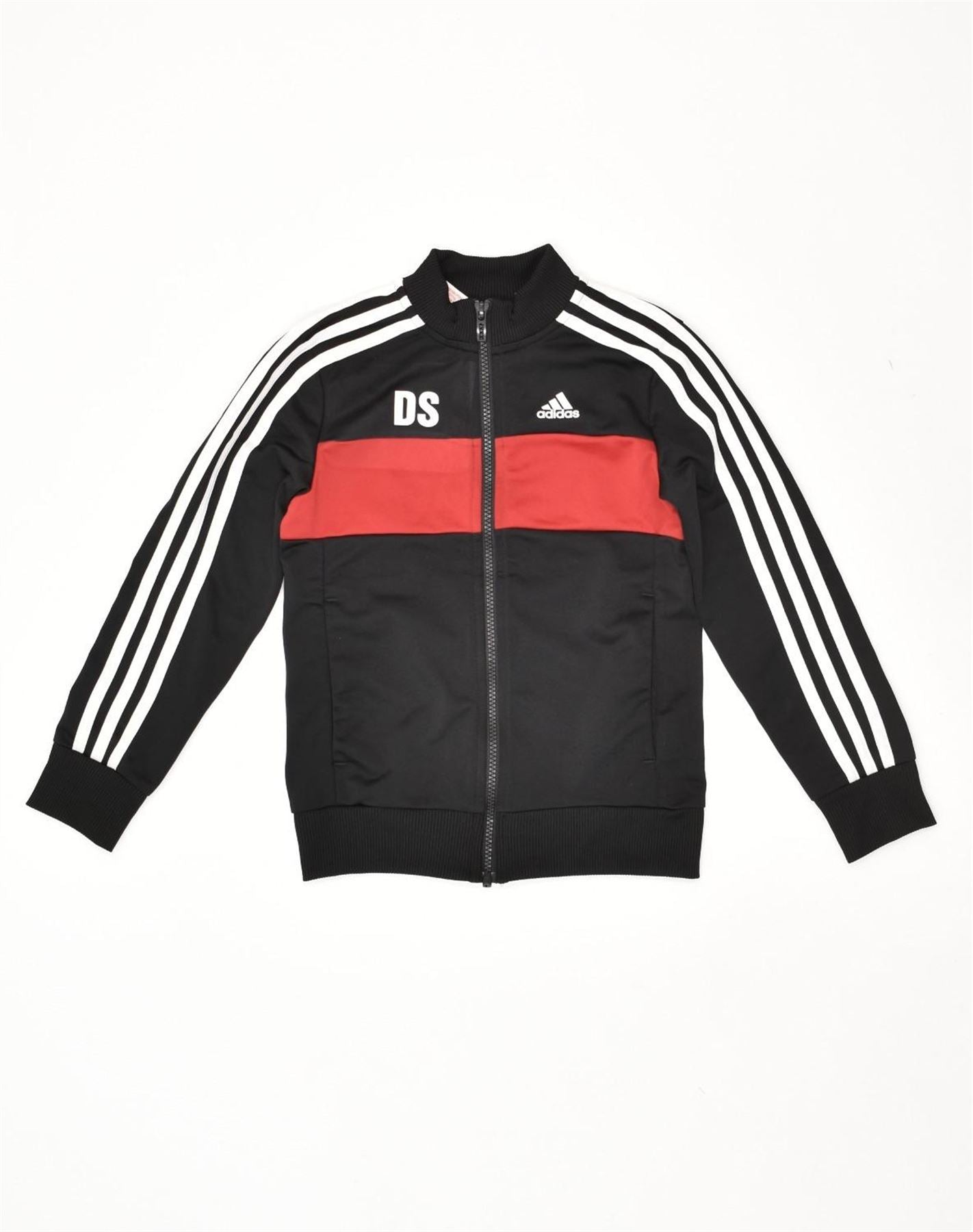 image of ADIDAS Boys Graphic Tracksuit Top Jacket 7-8 Years Black Colourblock