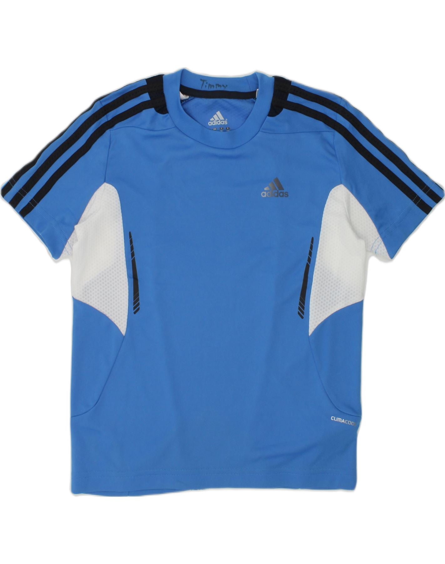 ADIDAS Boys Climacool T-Shirt Top 7-8 Years Blue Colourblock Polyester