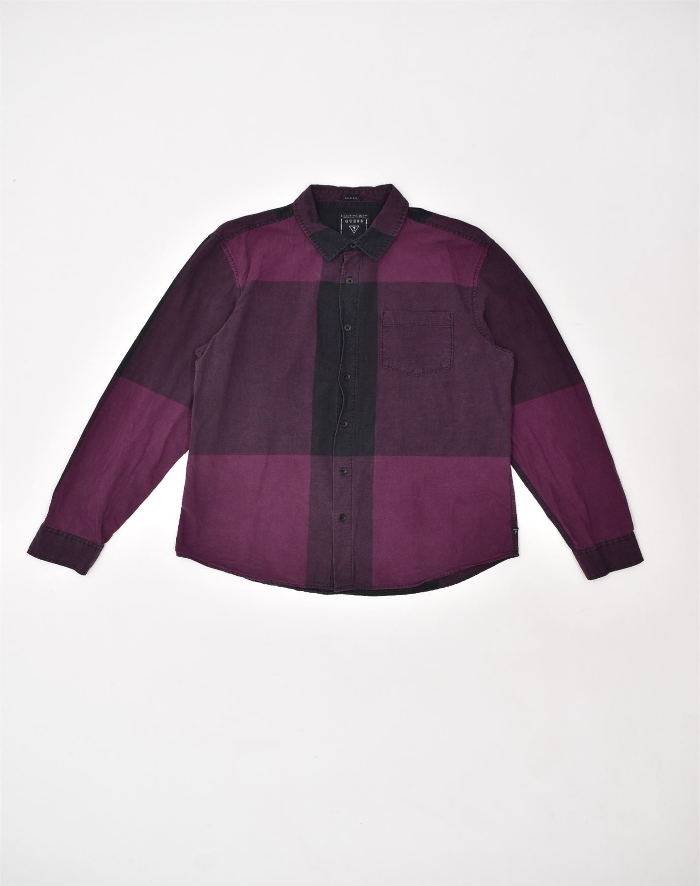 Image of GUESS Mens Slim Fit Shirt Medium Purple Colourblock Cotton