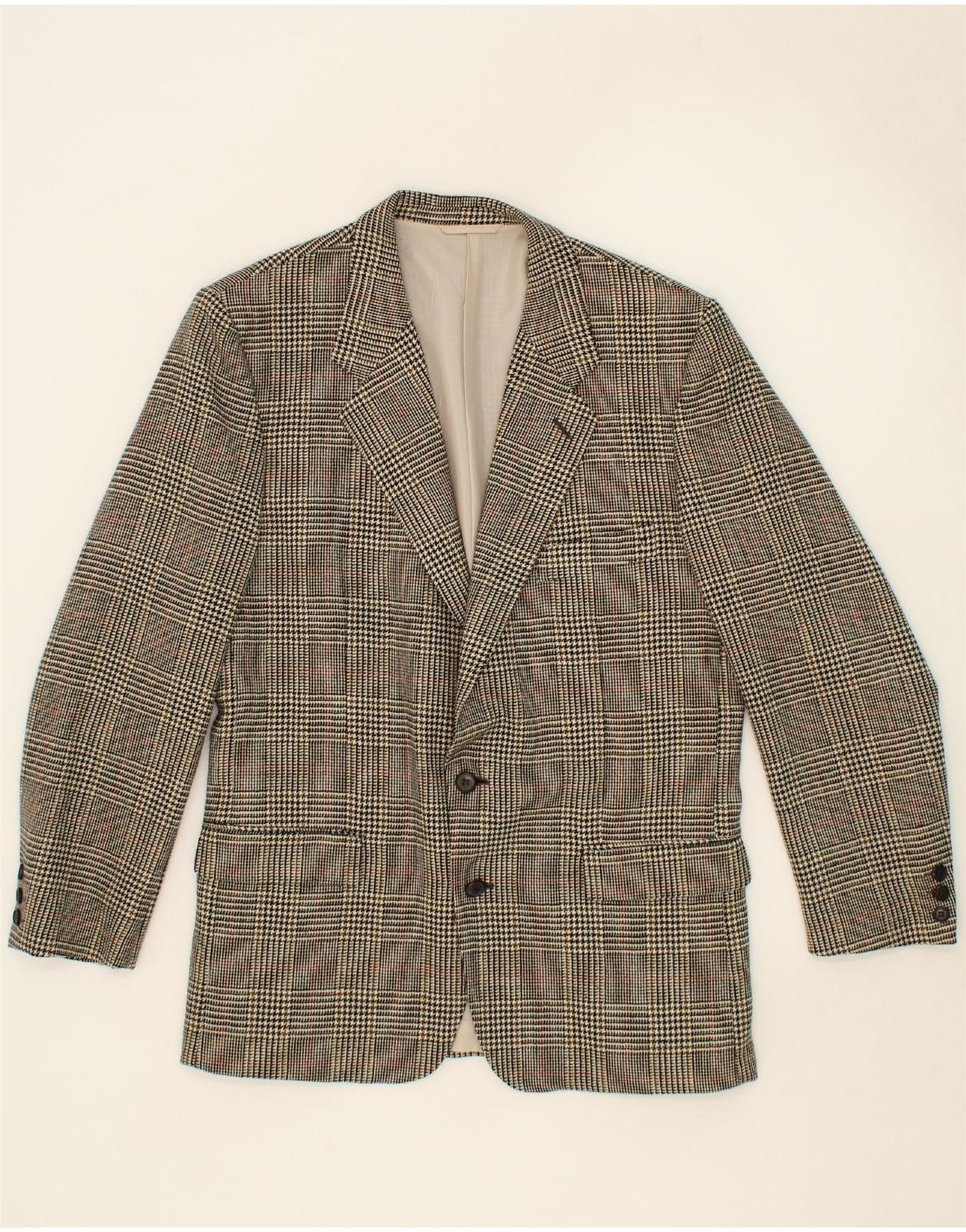 image of VINTAGE Mens 2 Button Blazer Jacket UK 38 Medium Grey Houndstooth