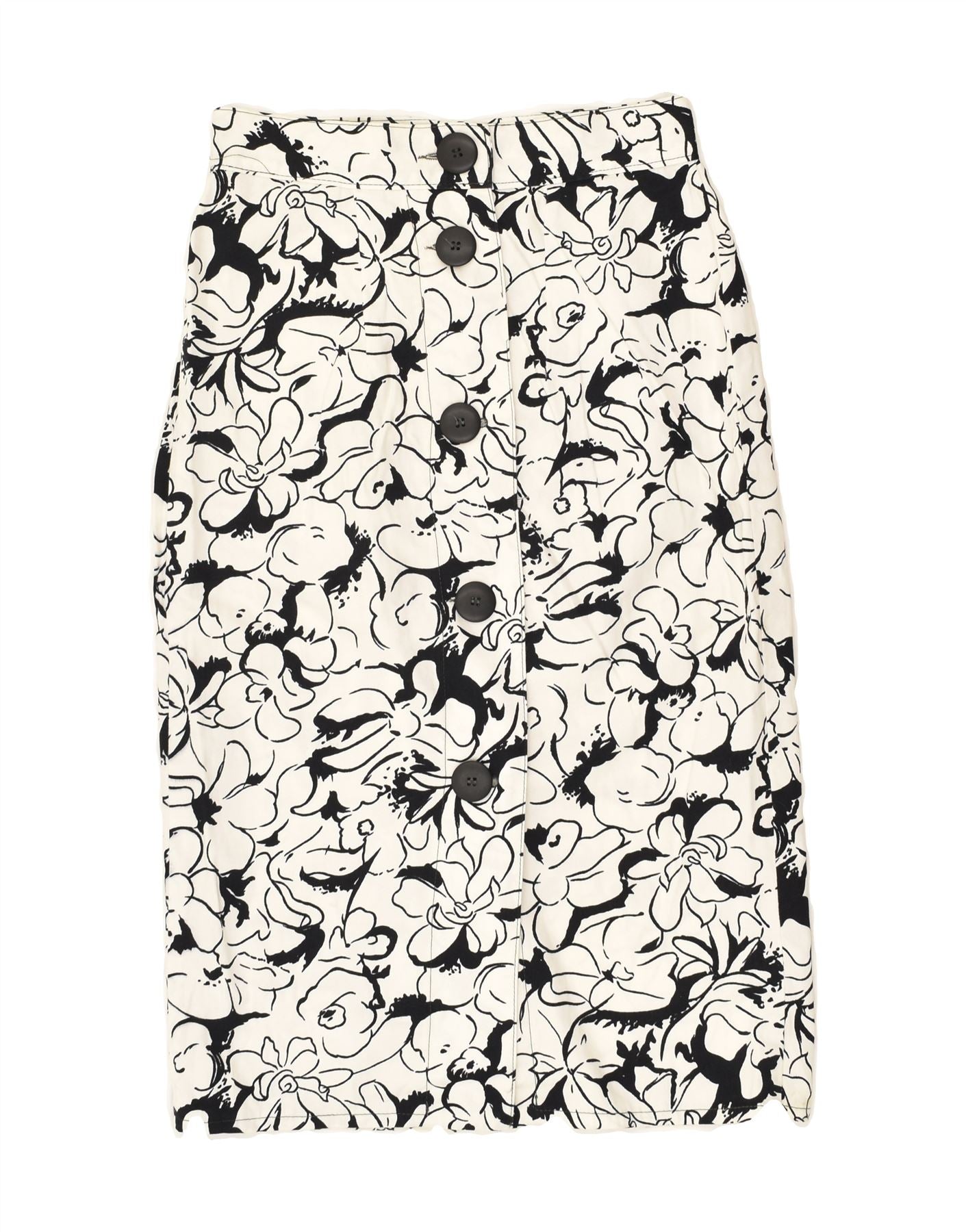 image of VINTAGE Womens Straight Skirt IT 42 Medium W27 White Floral Cotton