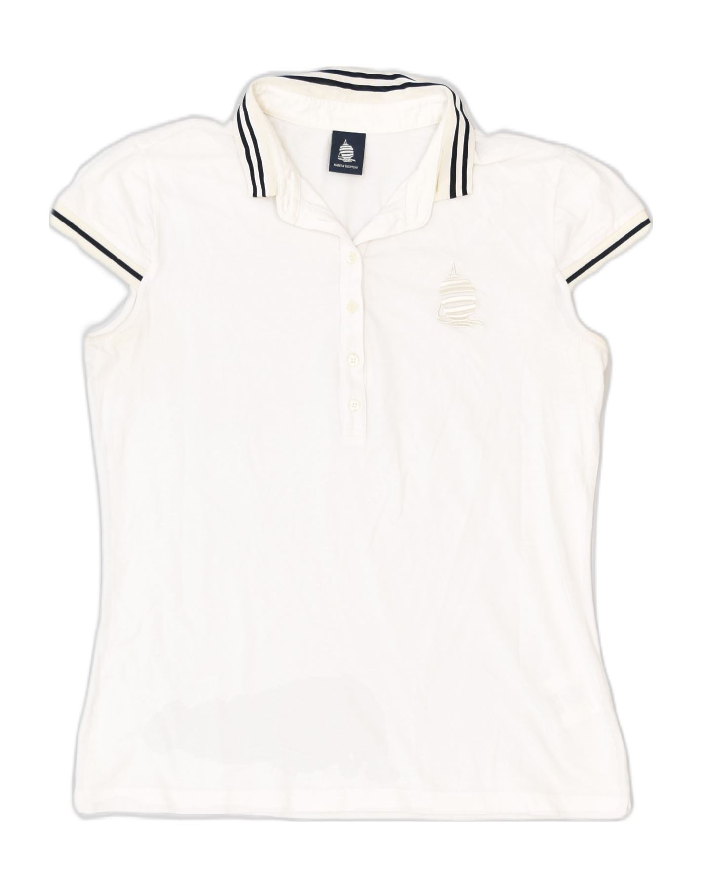 image of MARINA YACHTING Womens Oversized Polo Shirt UK 16 arge White Cotton