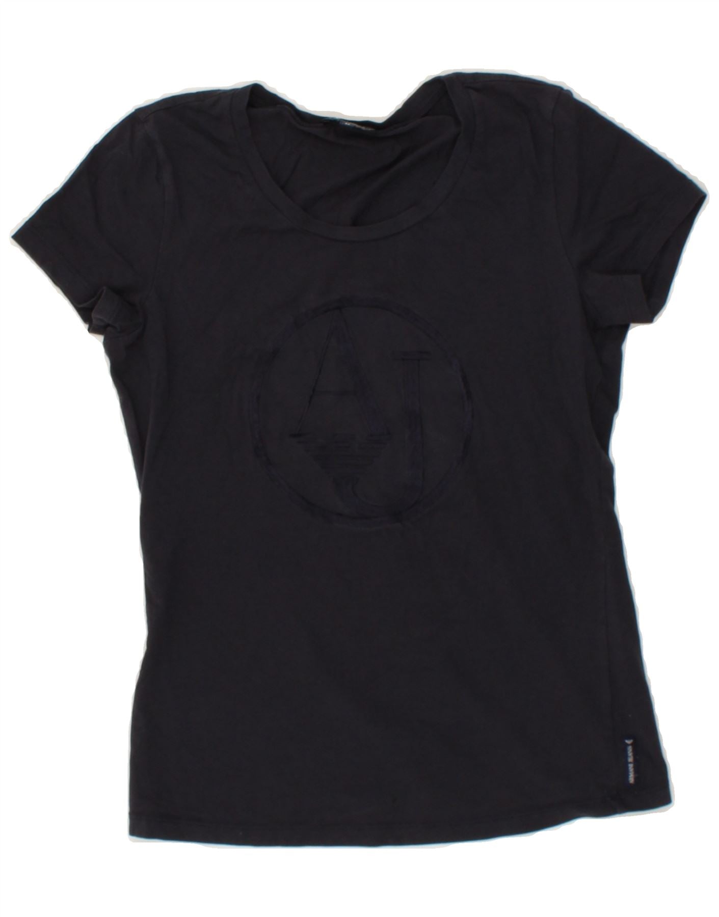 image of ARMANI JEANS Womens Graphic T-Shirt Top IT 40 Small Navy Blue