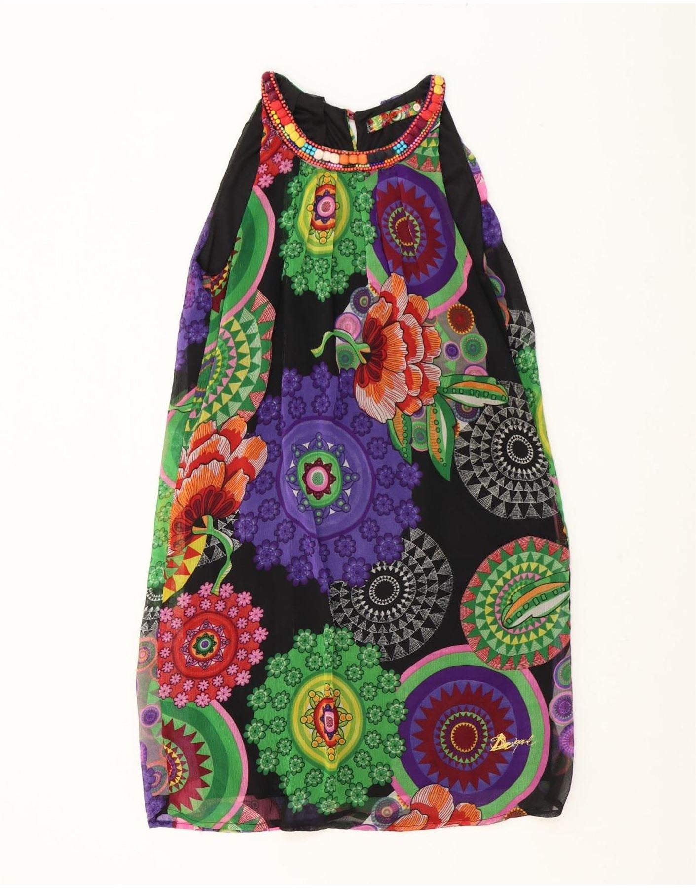 image of DESIGUAL Womens Halter Dress EU 38 Medium Black Floral