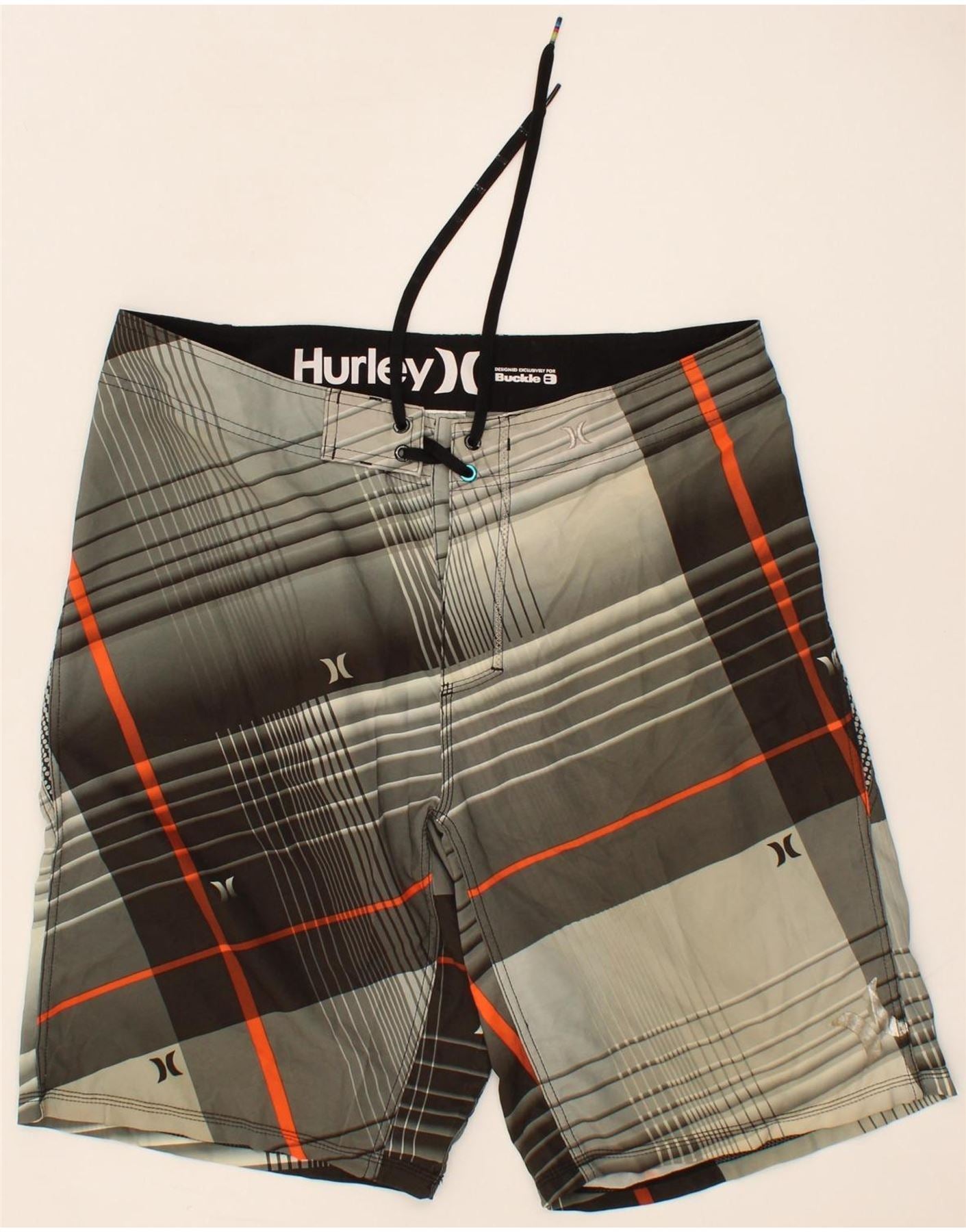 Image of HURLEY Mens Swimming Shorts Large Grey Striped Polyester