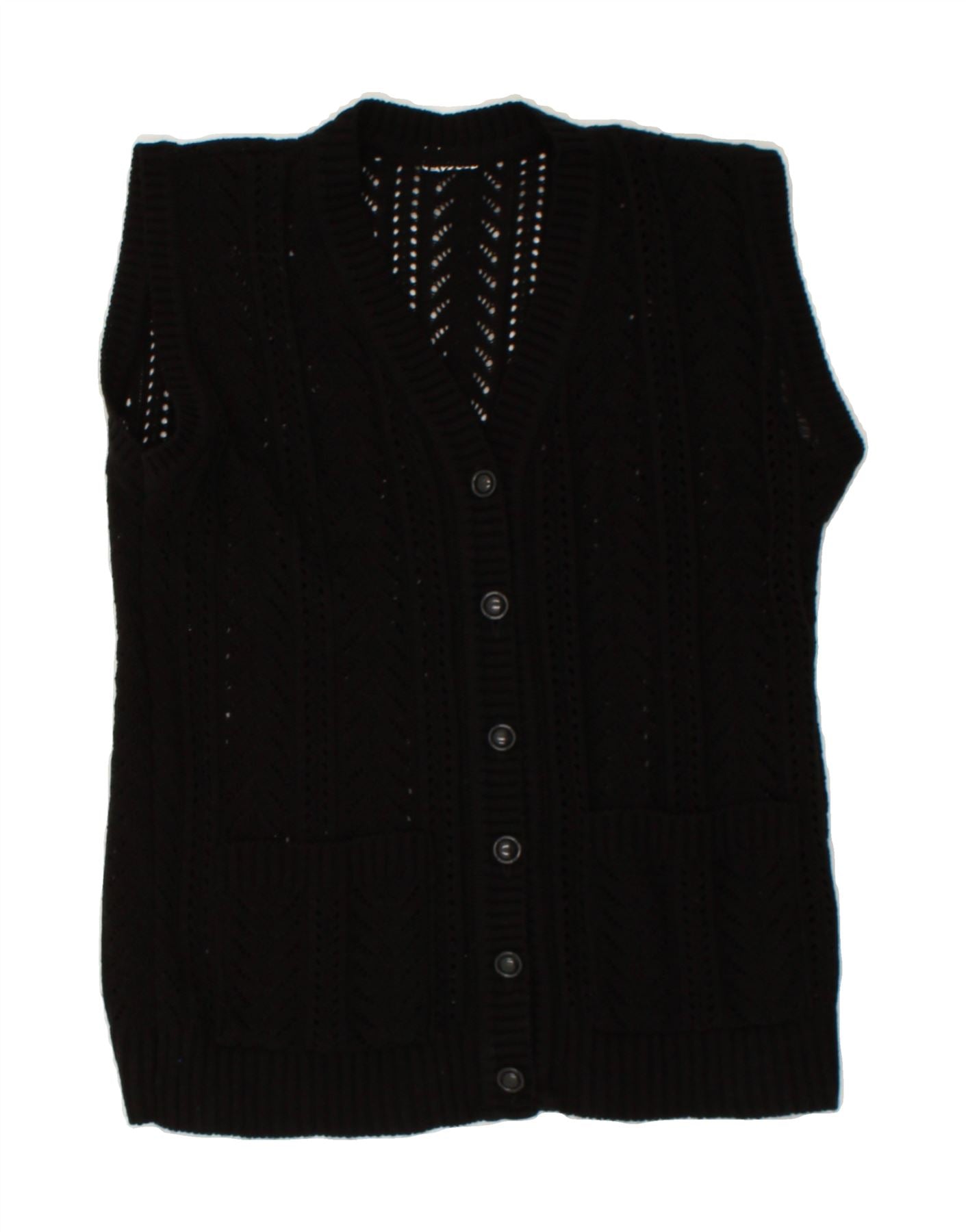 image of VINTAGE Womens Sleeveless Cardigan Sweater UK 14 Large Black