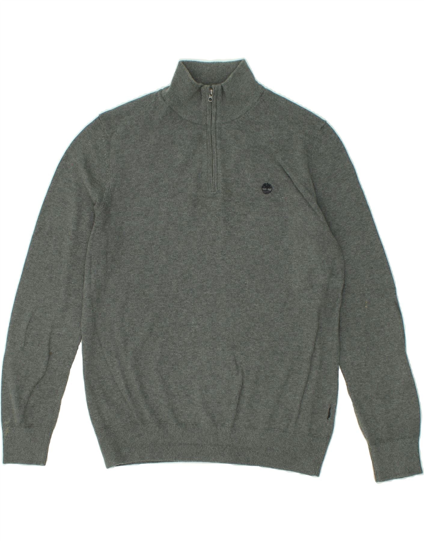 Image of TIMBERLAND Mens Zip Neck Jumper Sweater Large Grey Cotton