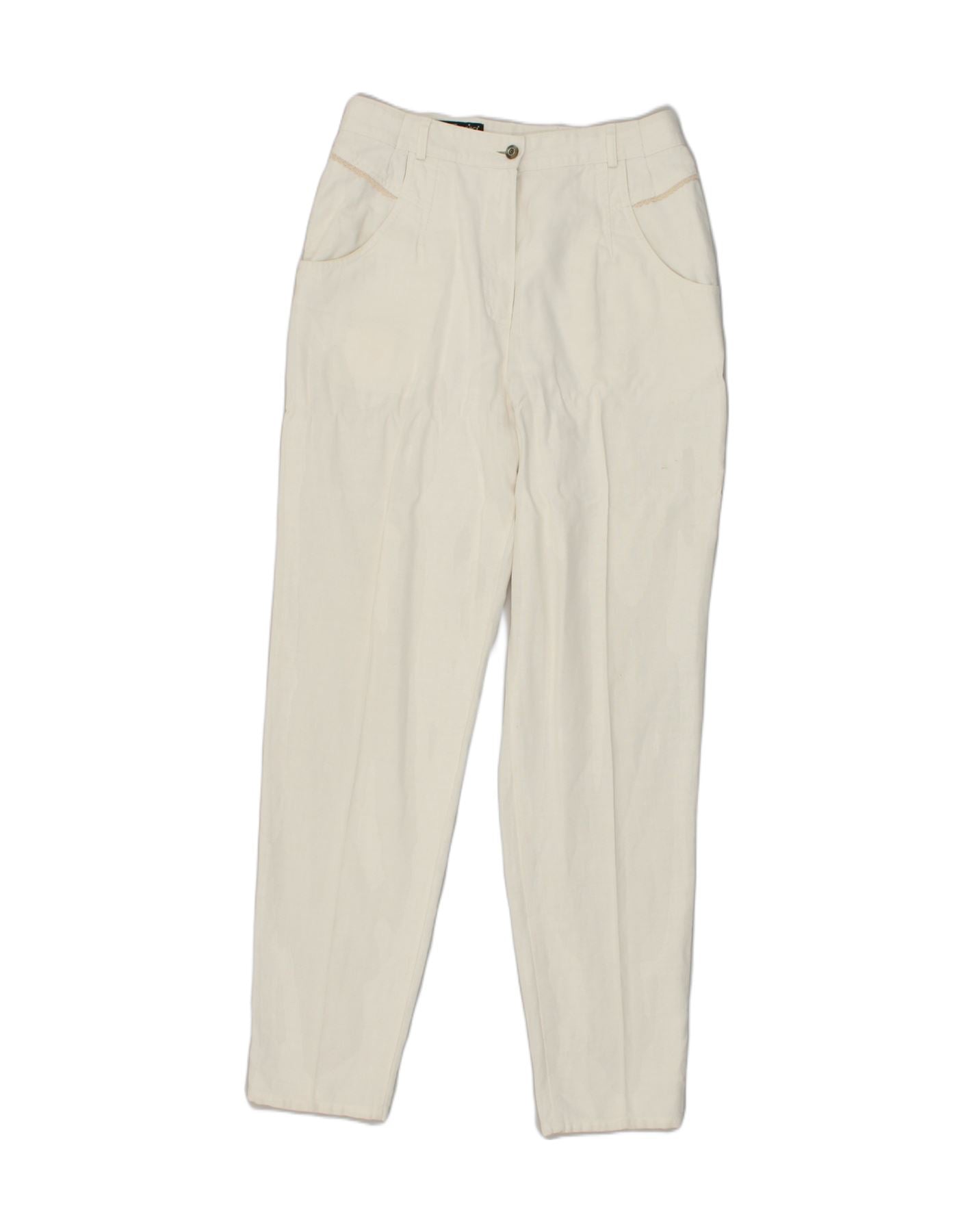 image of VINTAGE Womens Tapered Casual Trousers W30 L30 White Linen