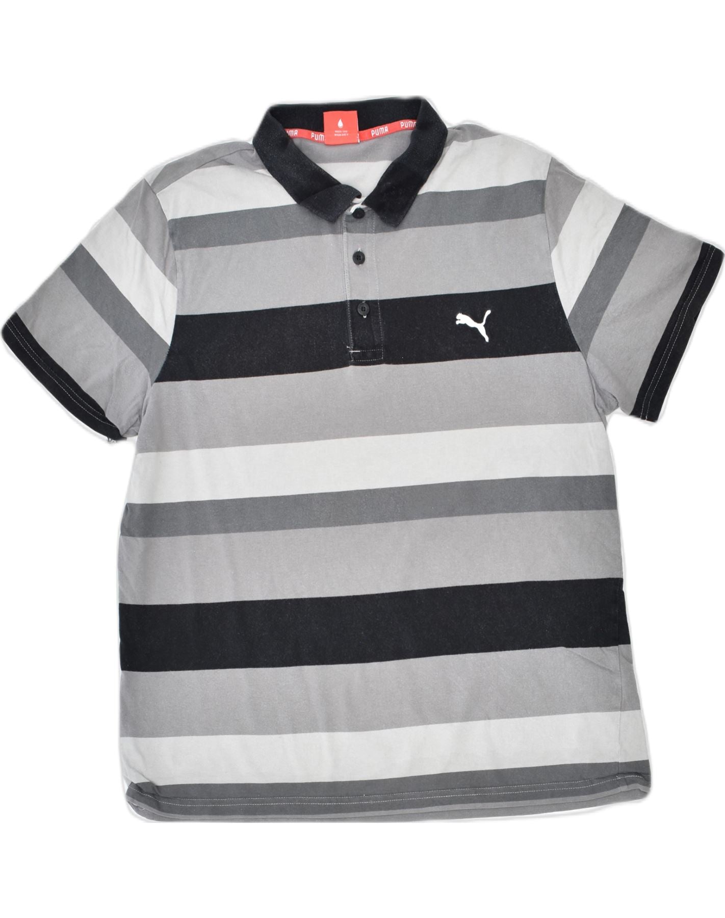 Image of PUMA Mens Polo Shirt Large Grey Striped Cotton