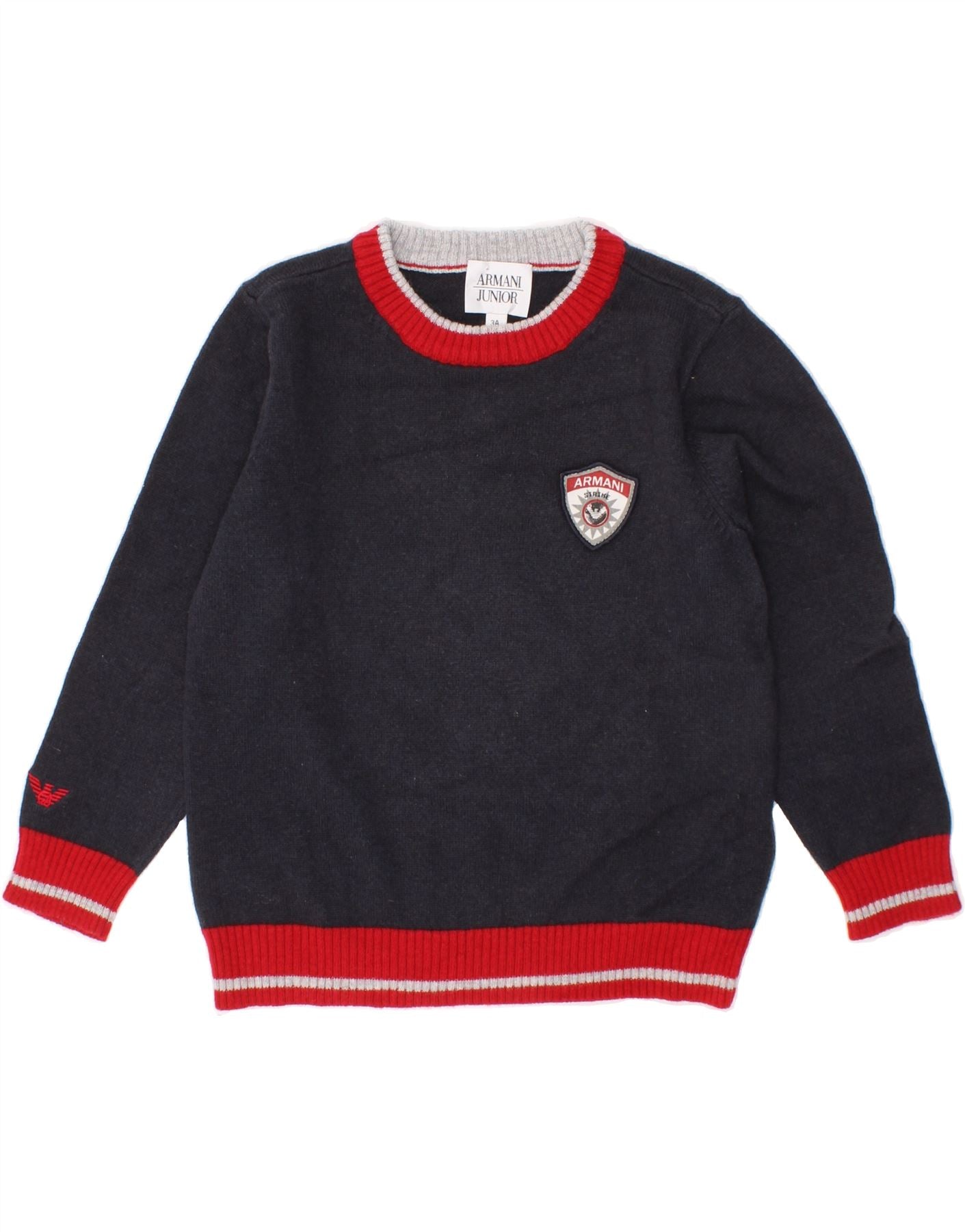 image of ARMANI JUNIOR Boys Boat Neck Jumper Sweater 2-3 Years Navy Blue Cotton