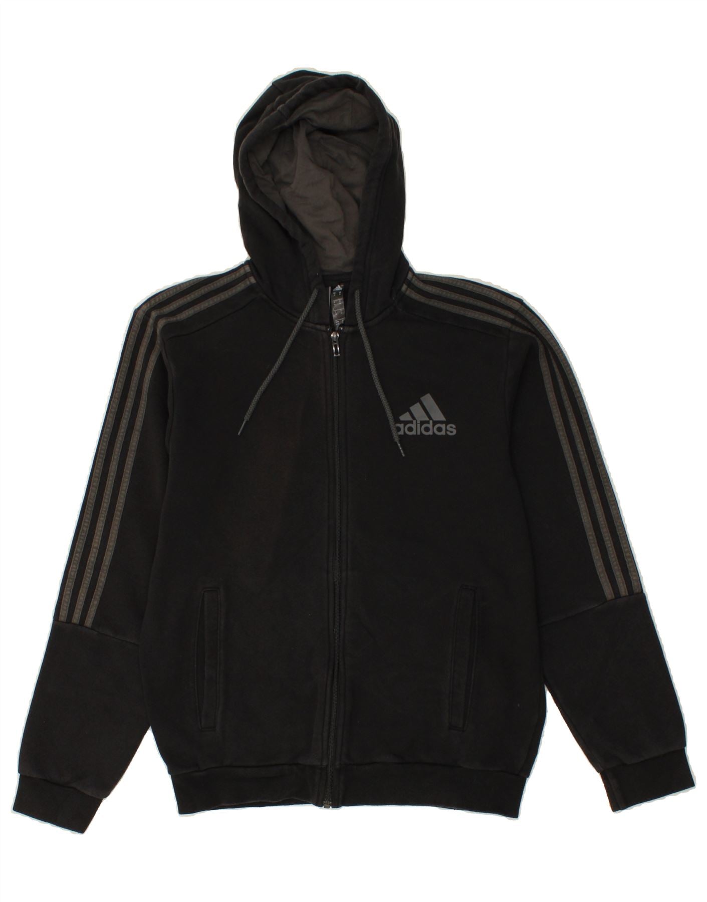 image of ADIDAS Mens Zip Hoodie Sweater Medium Black Cotton