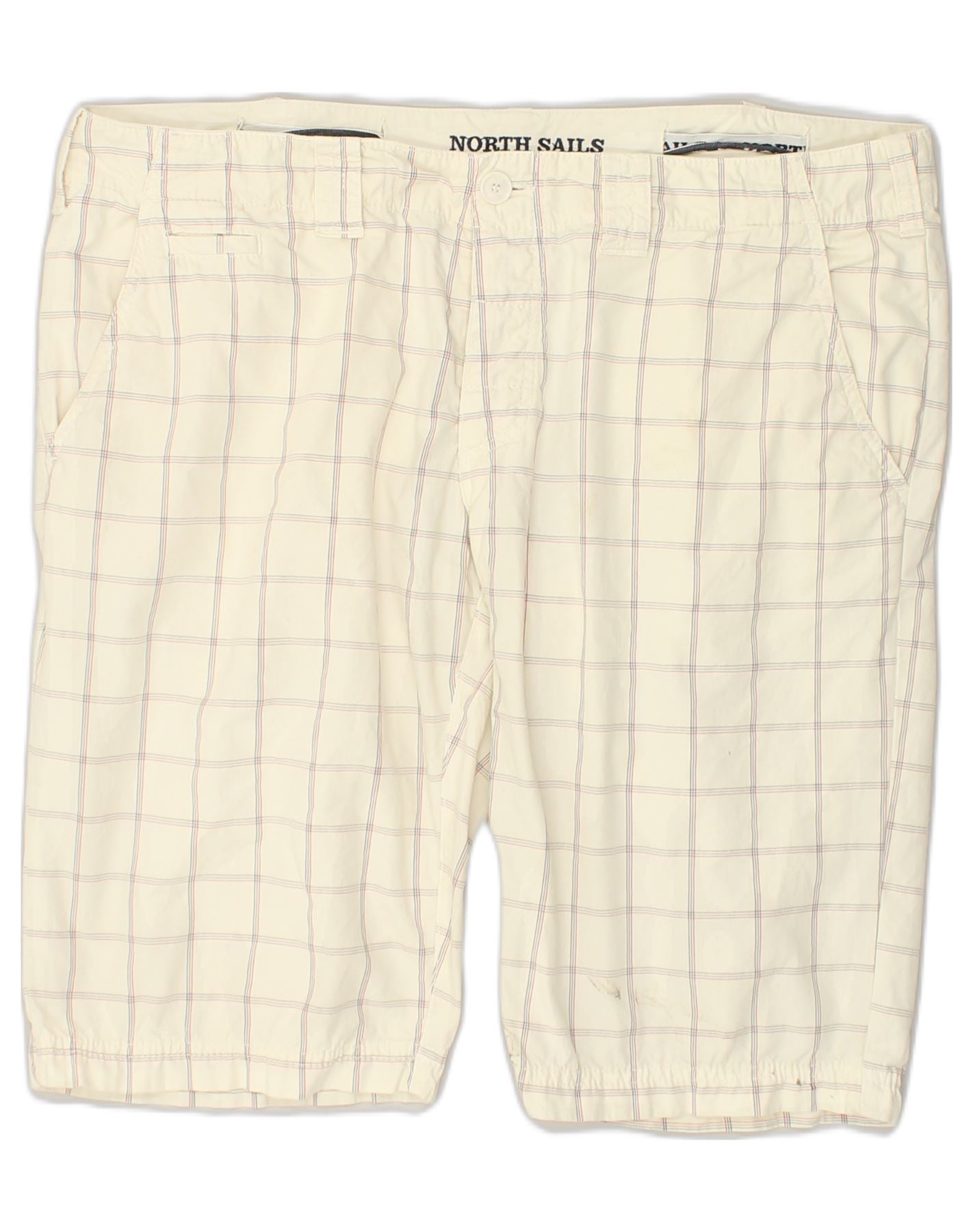 image of NORTH SAILS Mens Chino Shorts W42 2XL Off White Check Cotton