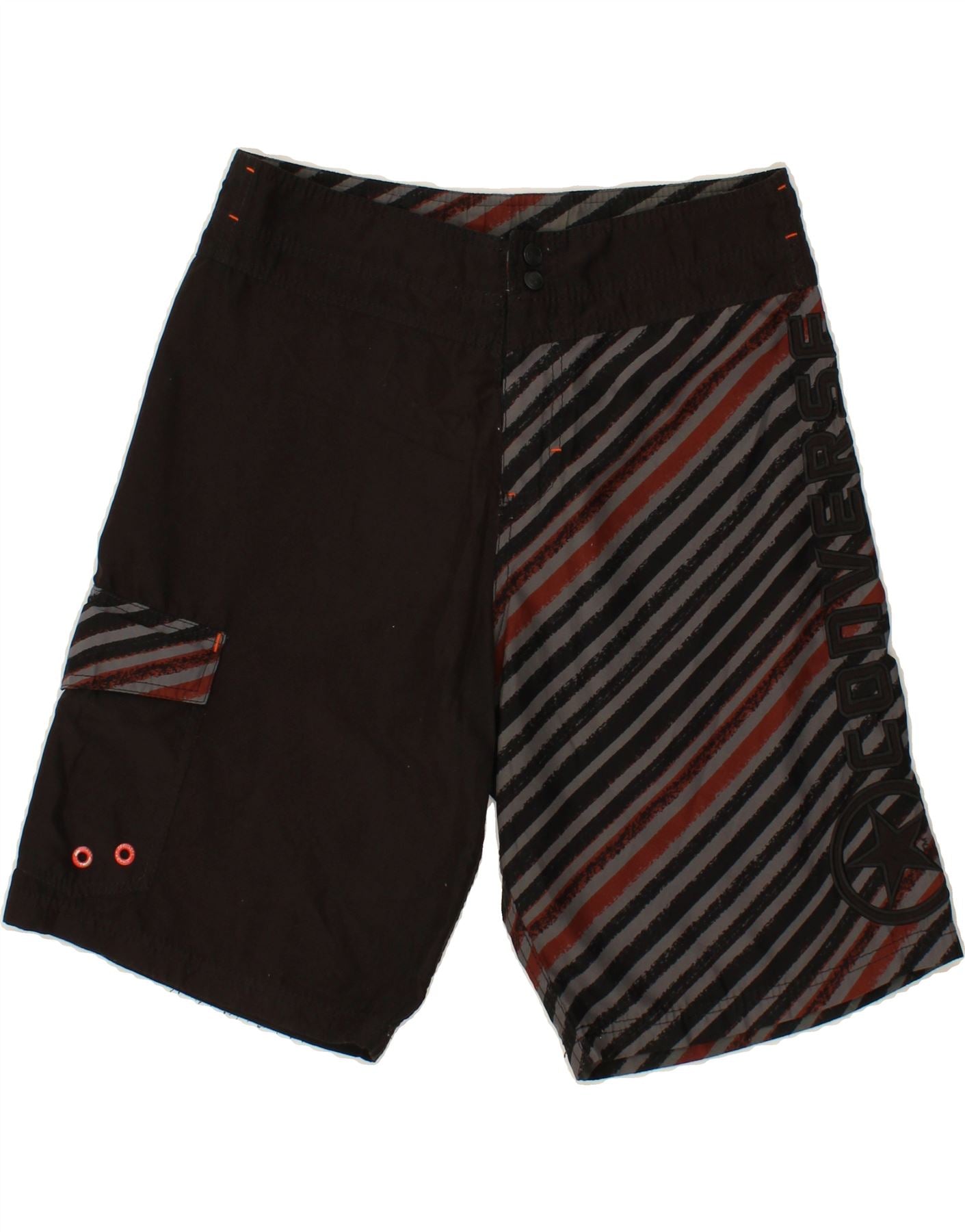 image of CONVERSE Mens Graphic Sport Shorts Small  Black Striped Polyester