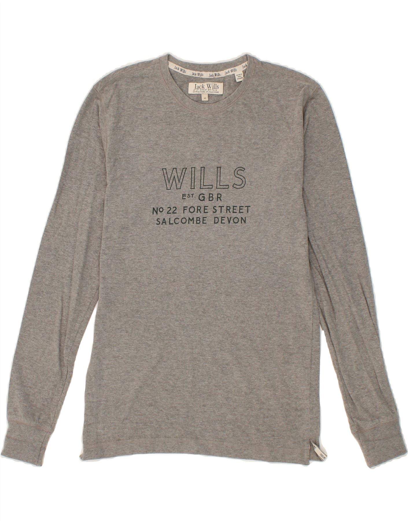 image of JACK WILLS Mens Graphic Top Long Sleeve XS Grey Cotton