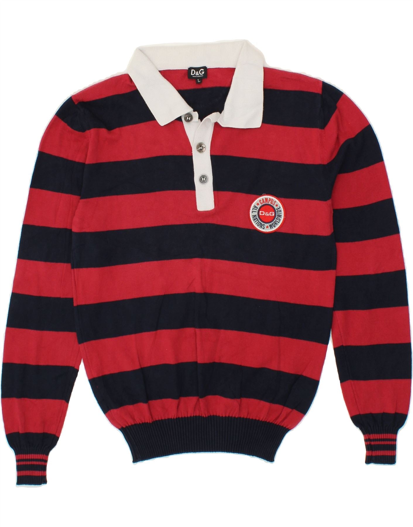 image of DOLCE & GABBANA Mens Polo Neck Jumper Sweater Large Red Striped Cotton