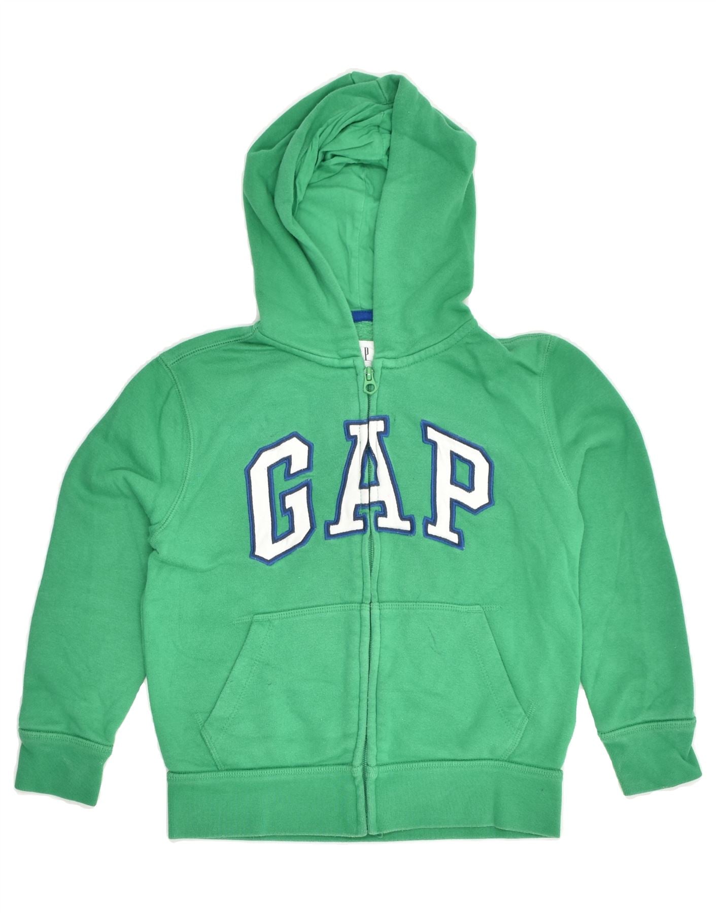 image of GAP Boys Graphic Zip Hoodie Sweater 7-8 Years Small Green Cotton