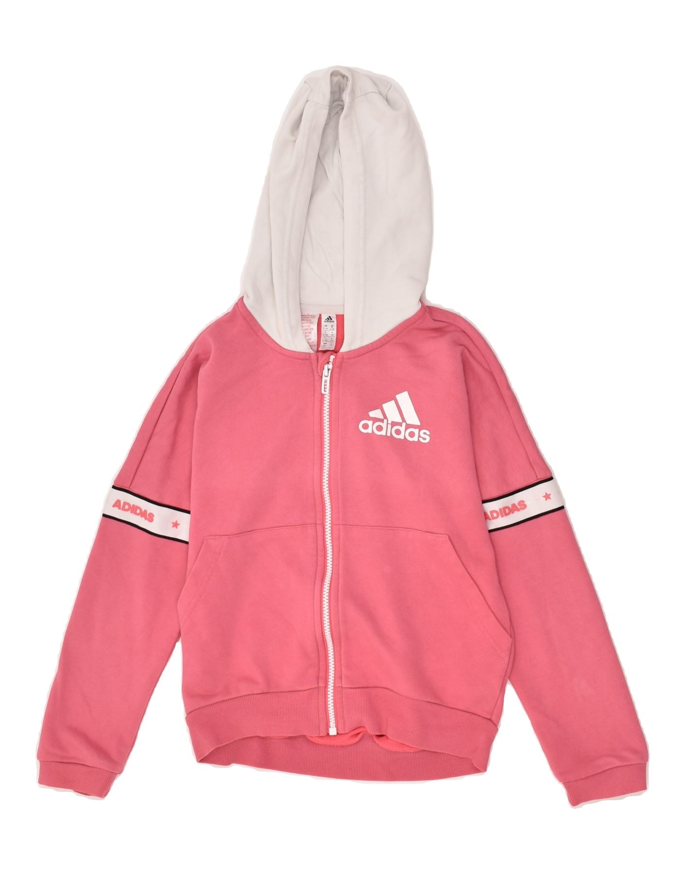 Image of ADIDAS Girls Graphic Zip Hoodie Sweater 9-10 Years Pink Colourblock Cotton